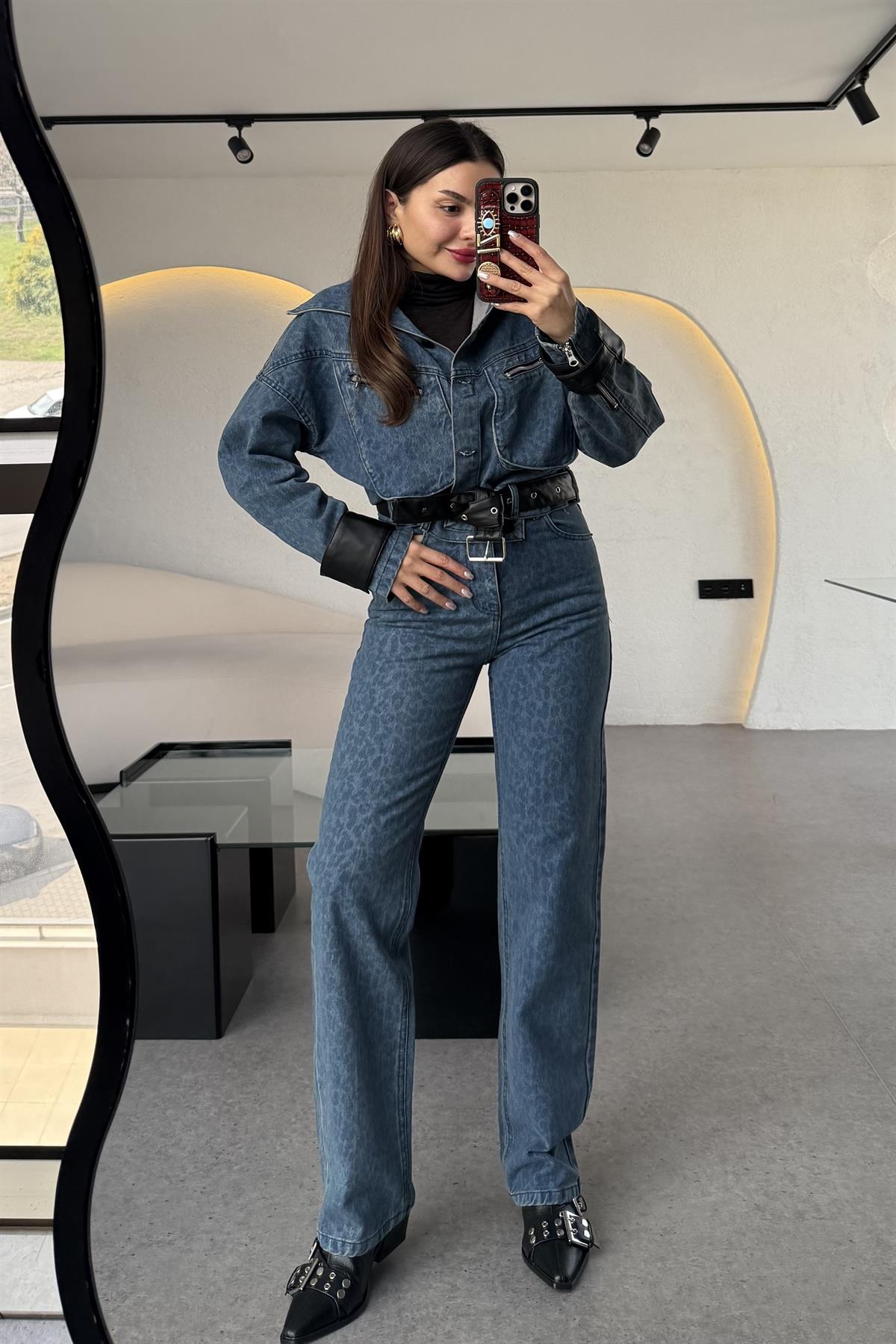 Vagner Denim Leopar Desen Takım 