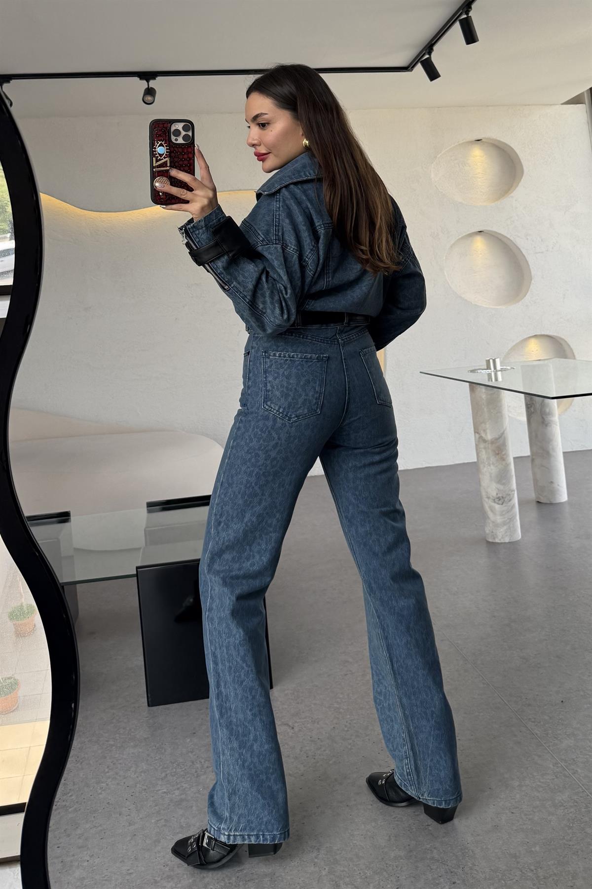 Vagner Denim Leopar Desen Takım 