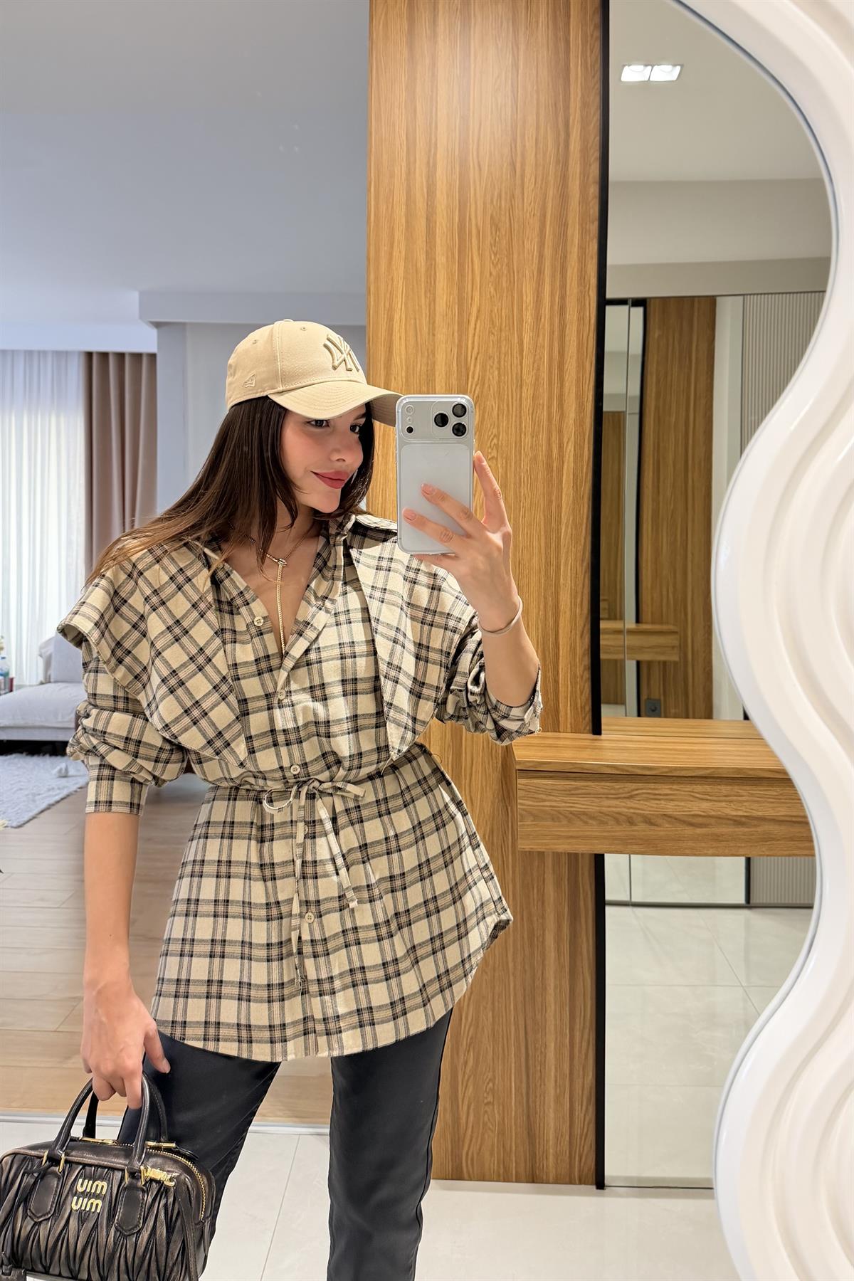 Valeria Ekru Şallı Ekose Gömlek