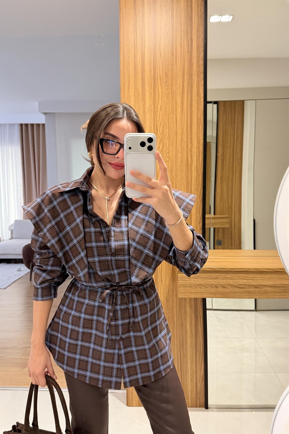 Valeria Kahve Şallı Ekose Gömlek