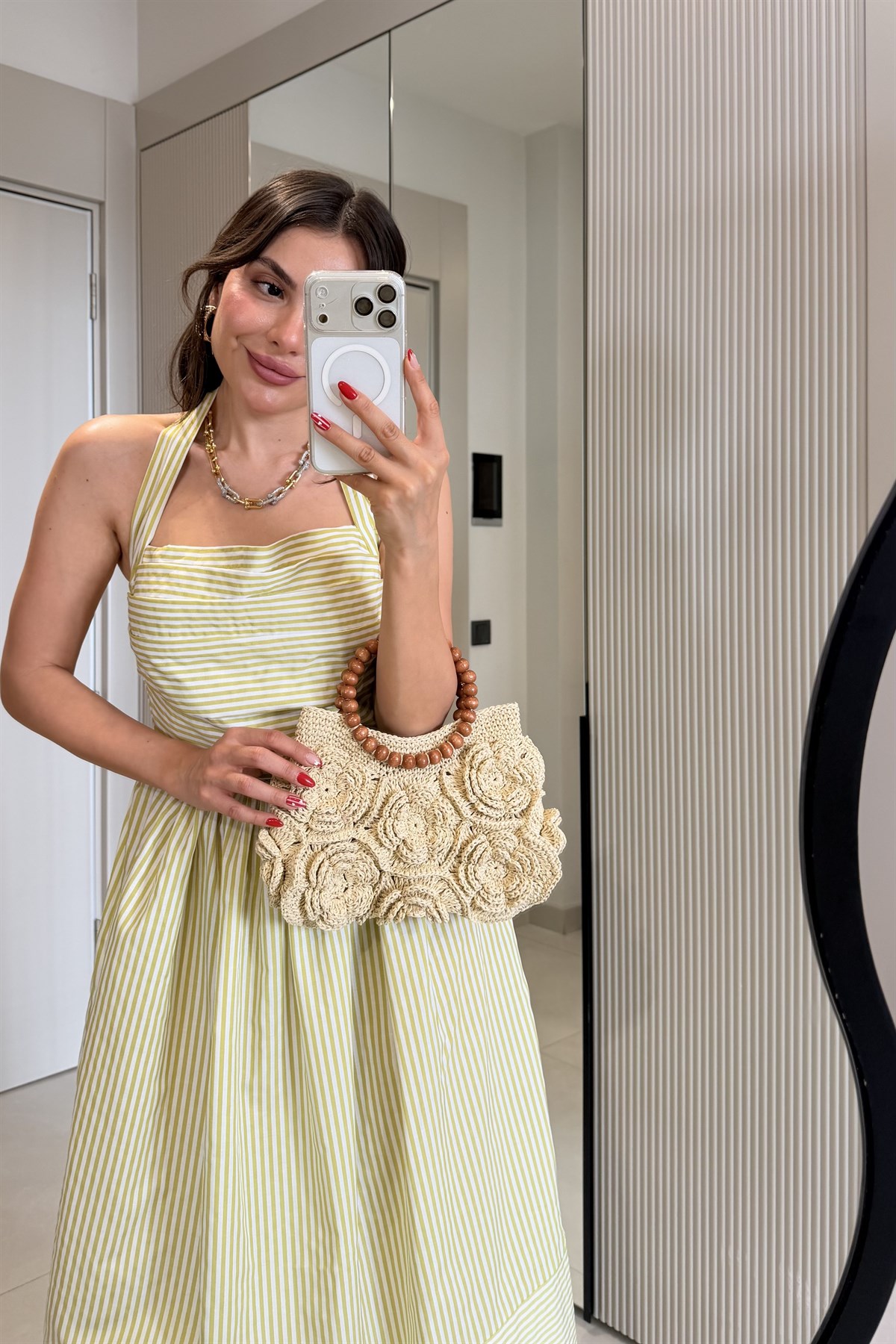 Valeska Yeşil Çizgili Maxi Elbise
