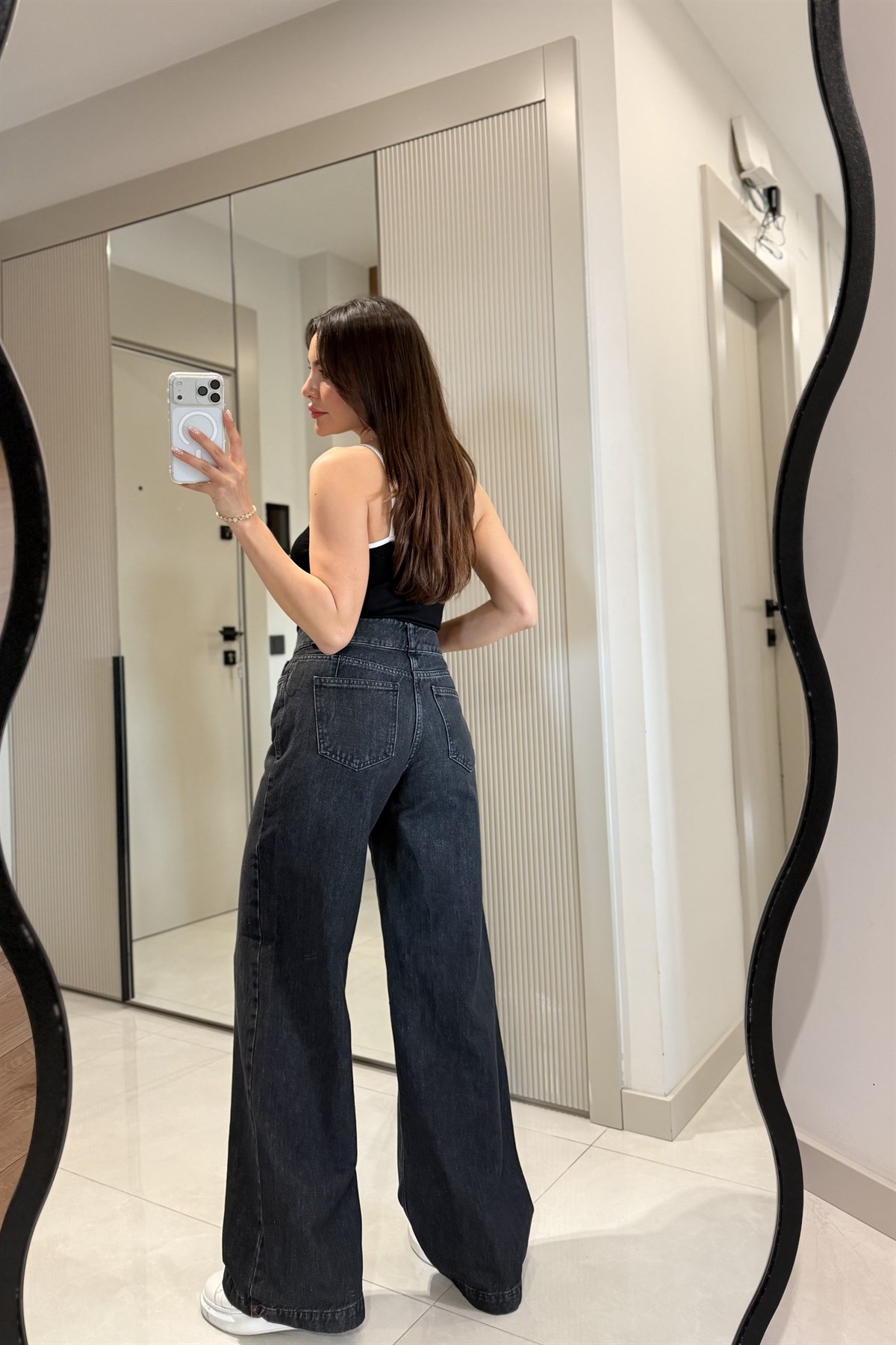 Valse Siyah Çift Düğmeli Wide Leg Jean 