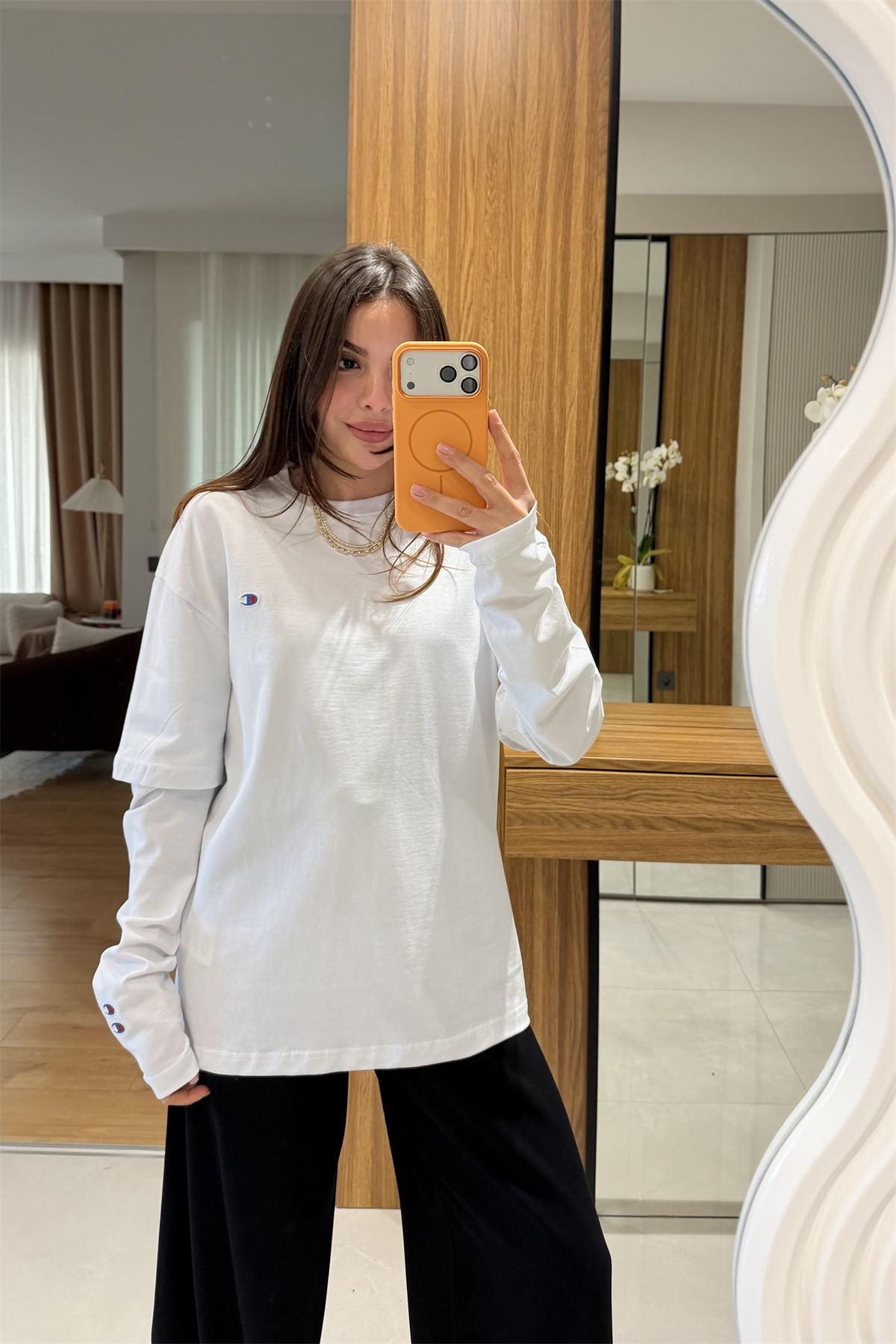Vance Beyaz Parça Kollu Basic Tshirt