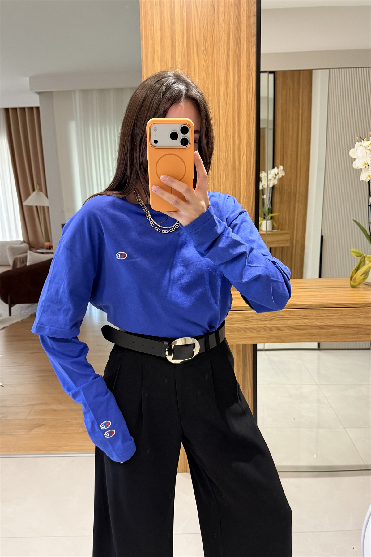 Vance Lacivert Parça Kollu Basic Tshirt