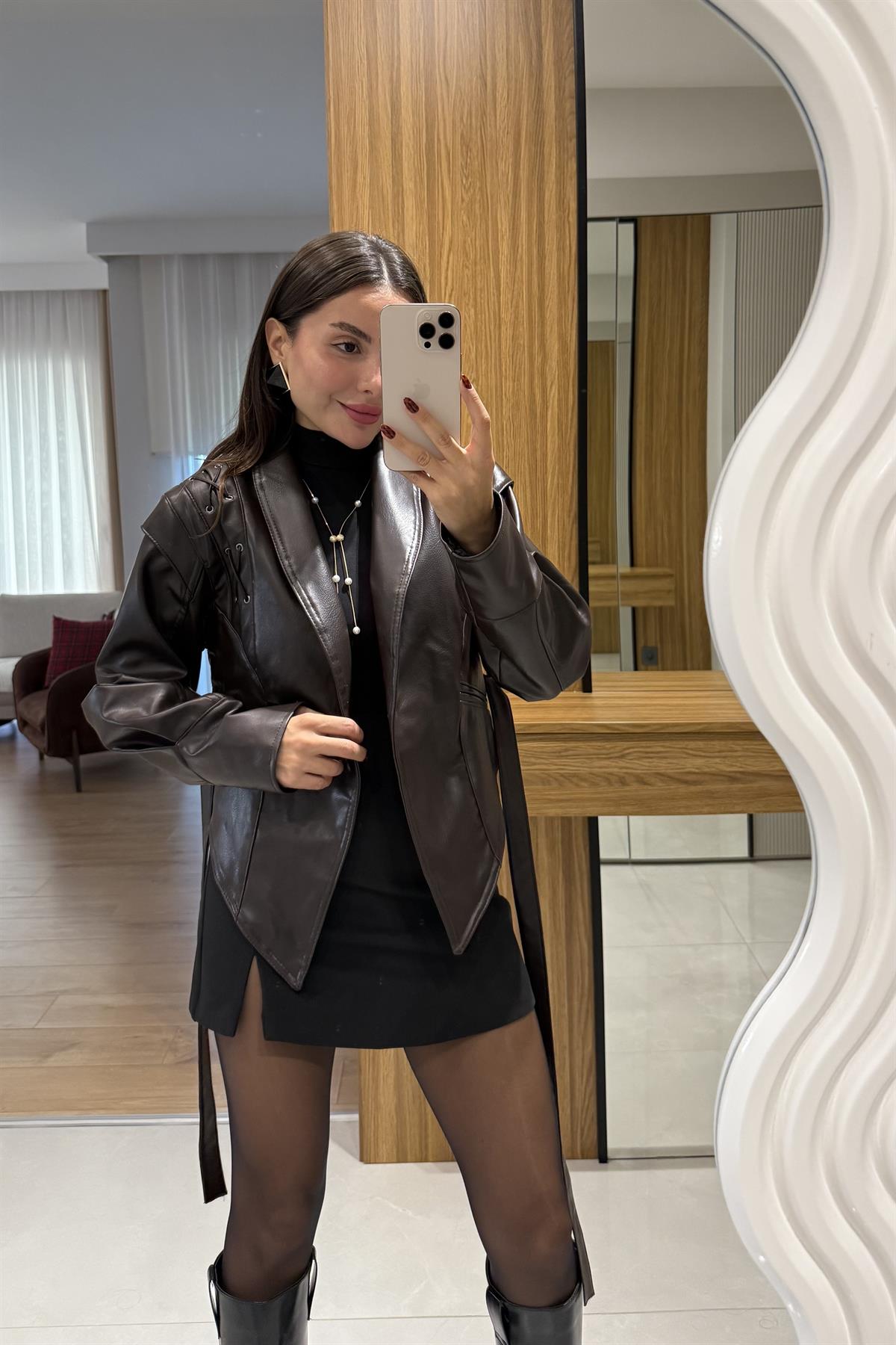 Vanesca Kahve Tasarım Deri Ceket 