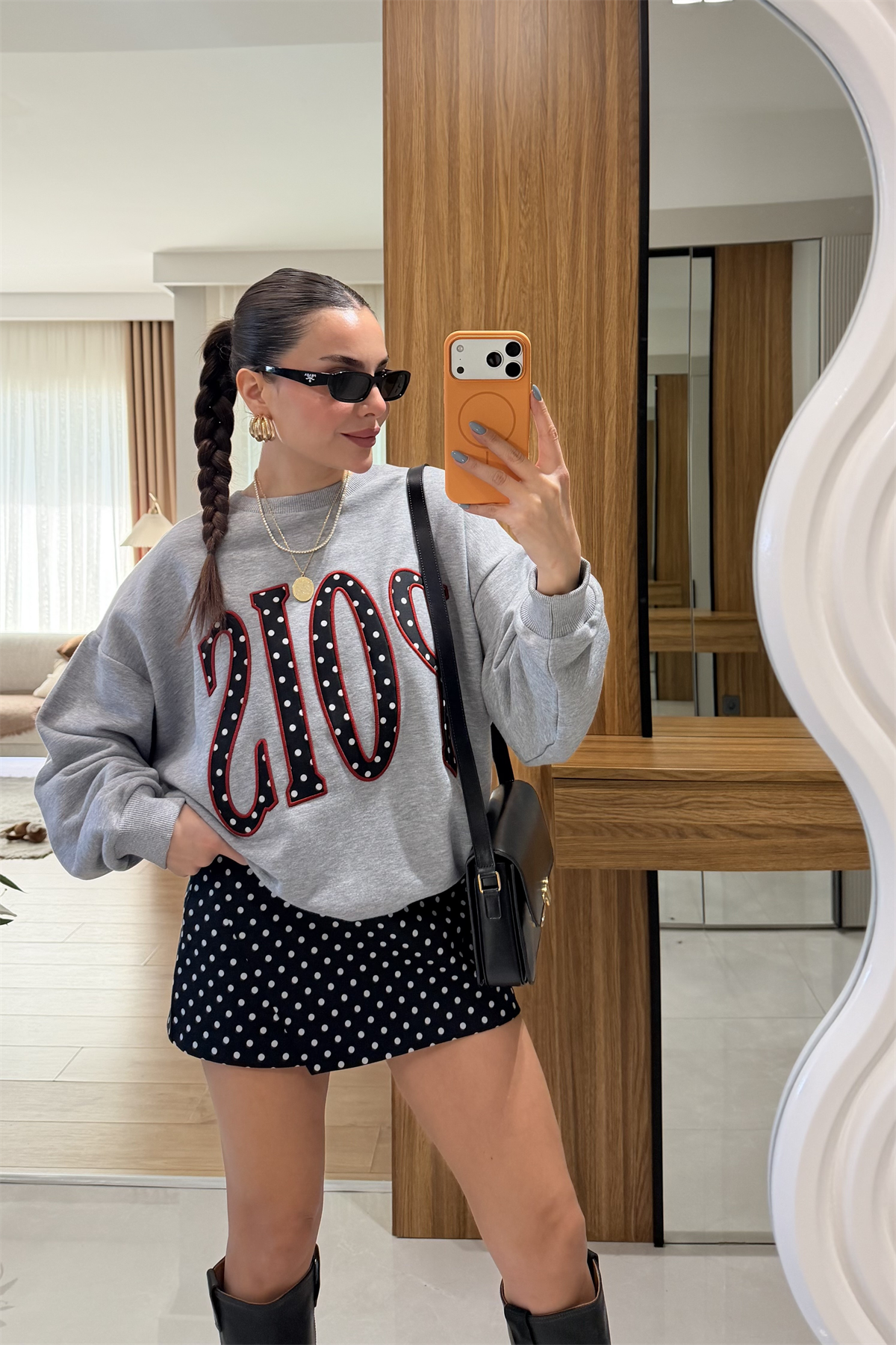 Vebre Siyah Puantiyeli Şort Etek