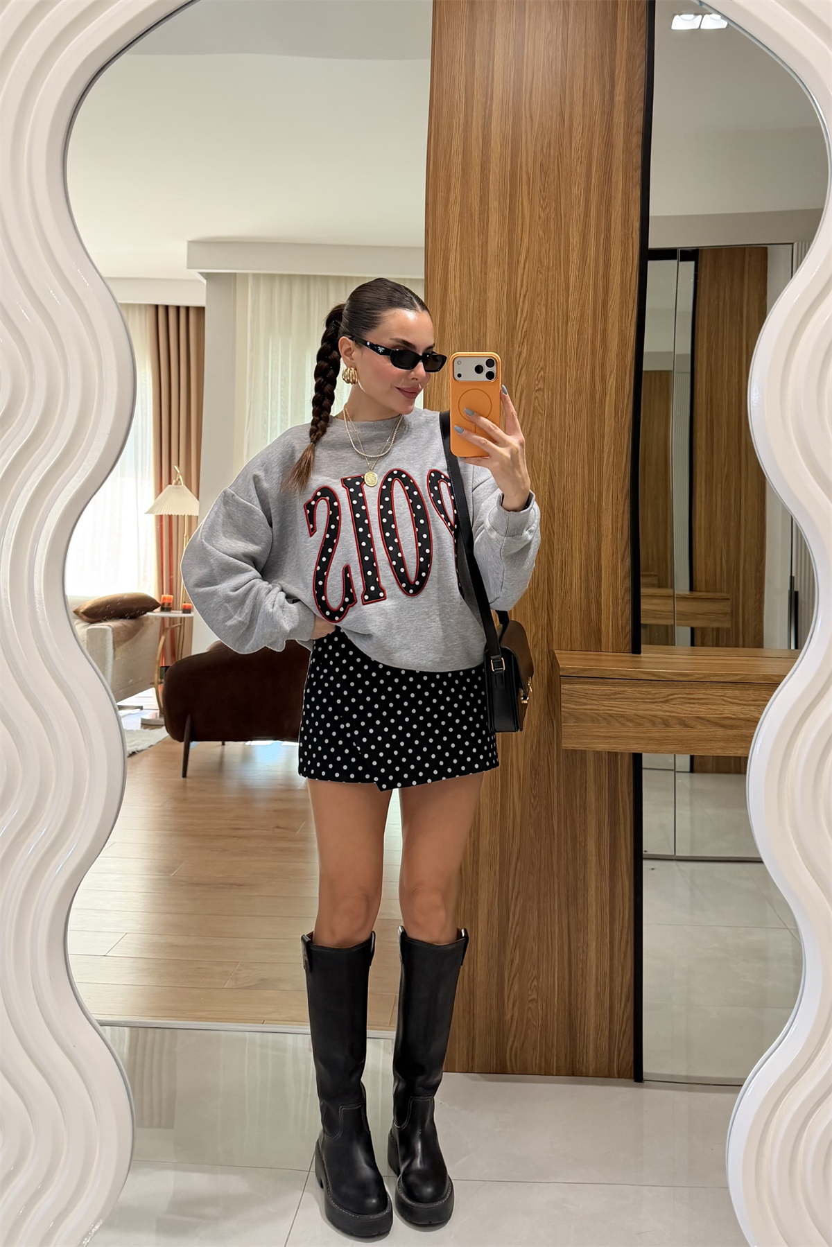 Vebre Siyah Puantiyeli Şort Etek