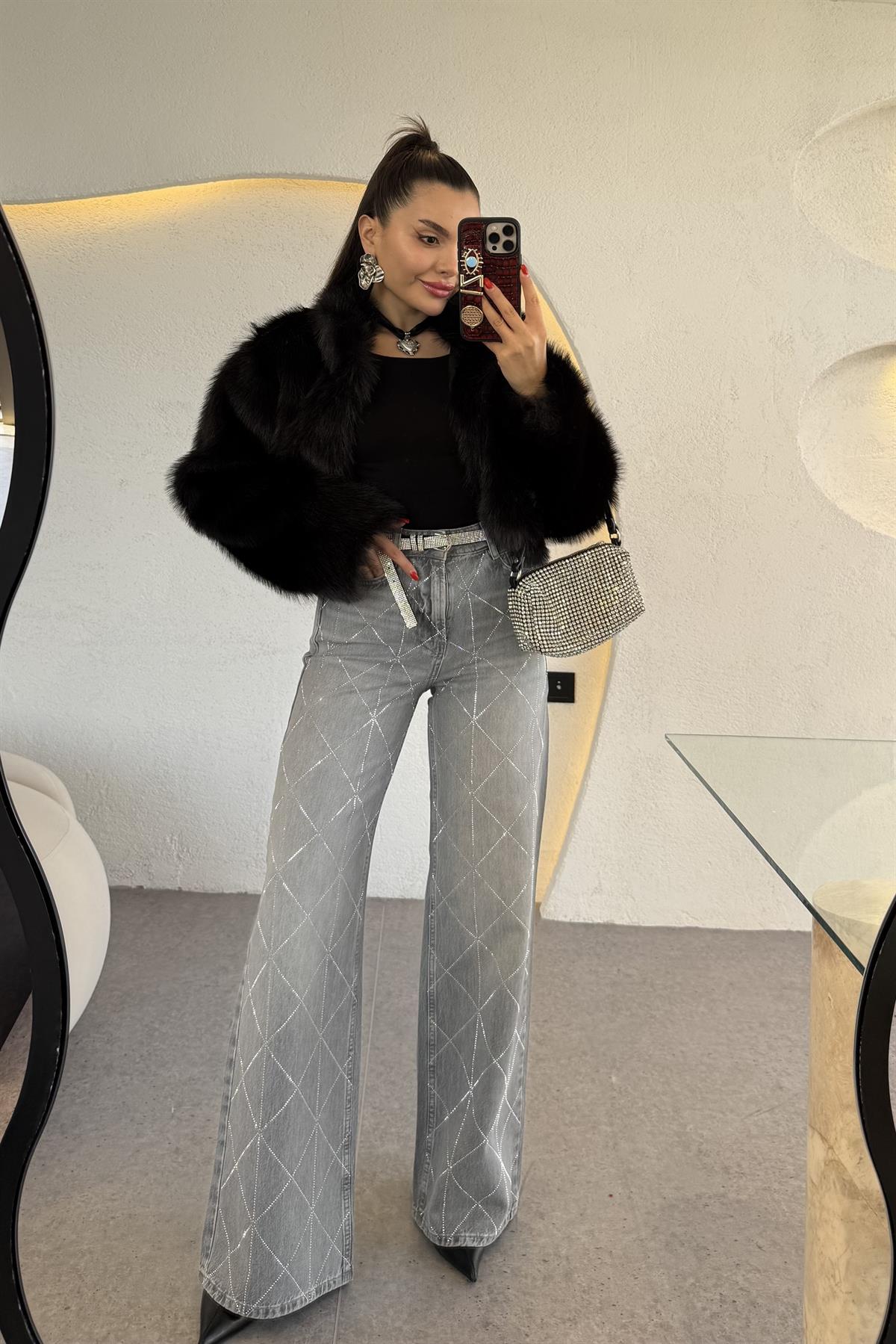 Velma Çapraz Taşlı Baggy Jean 