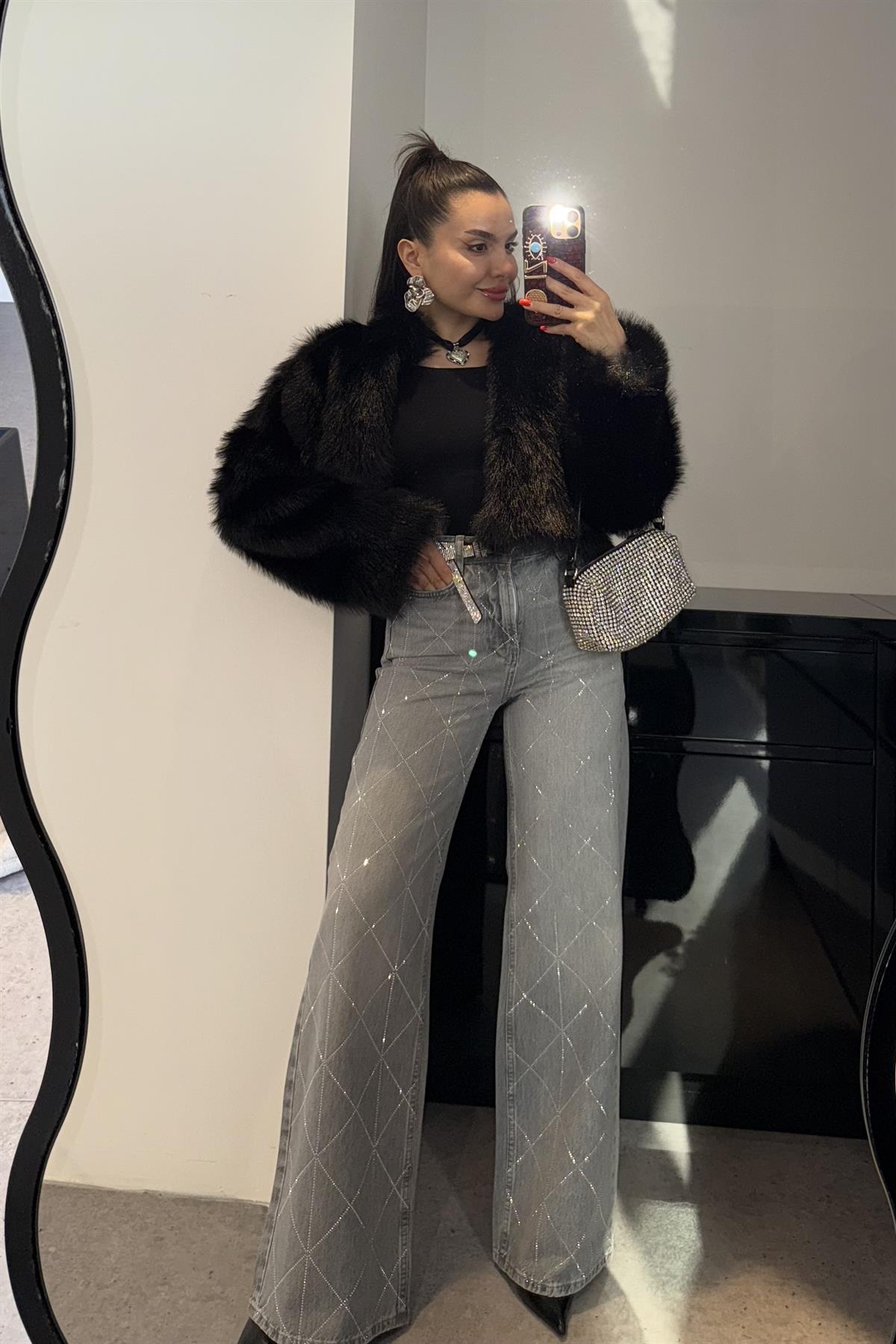 Velma Çapraz Taşlı Baggy Jean 