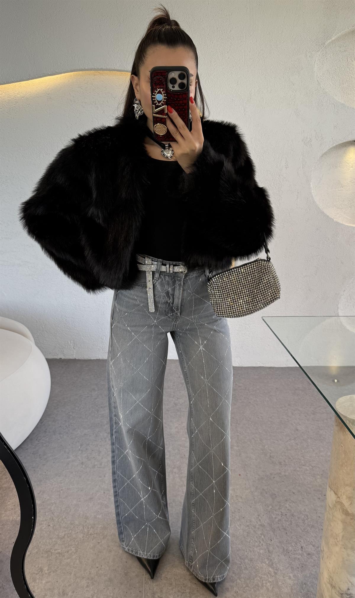 Velma Çapraz Taşlı Baggy Jean 