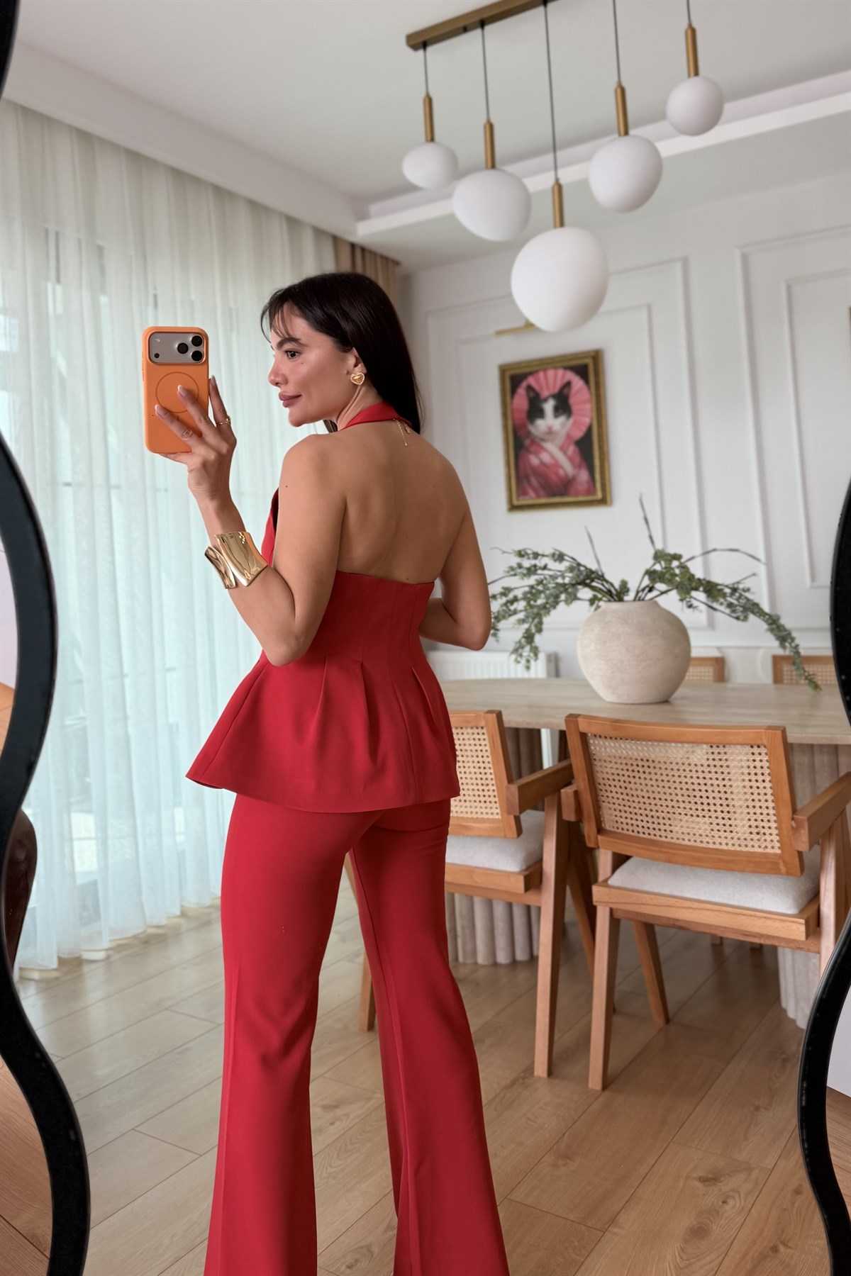 Velora Kırmızı Premium Yelekli Takım