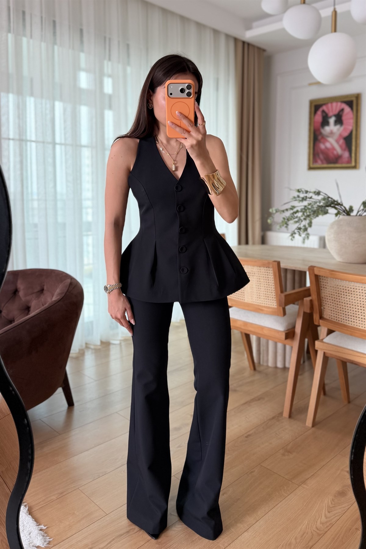 Velora Siyah Premium Yelekli Takım