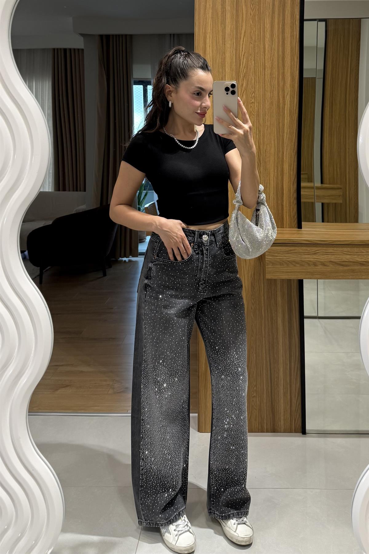 Veluna Taş Detaylı Tasarım Jean