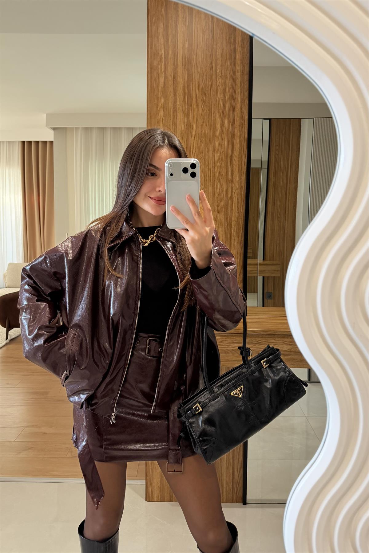 Venna Bordo Deri Etekli Bomber Takım
