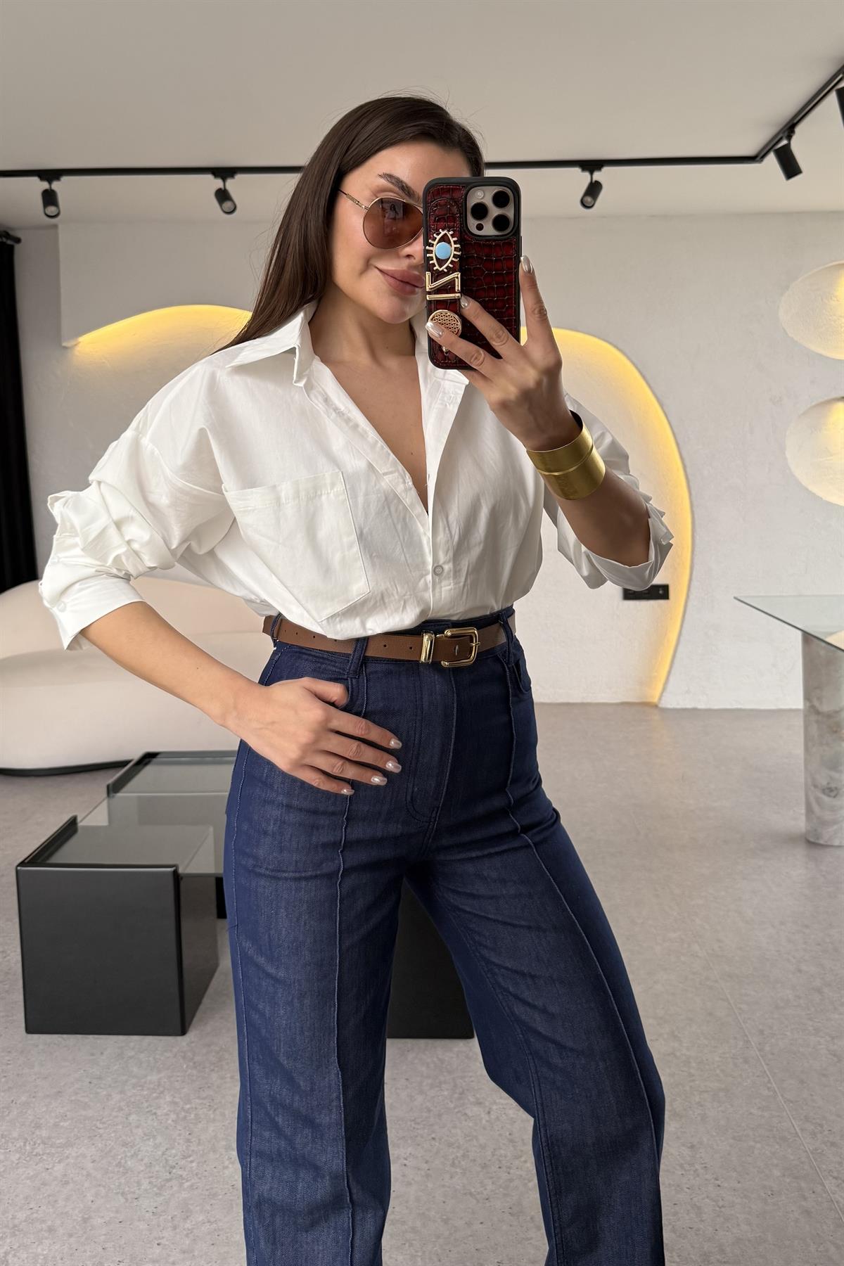 Ventus Beyaz Kolu Çift Düğmeli MD Poplin Gömlek 