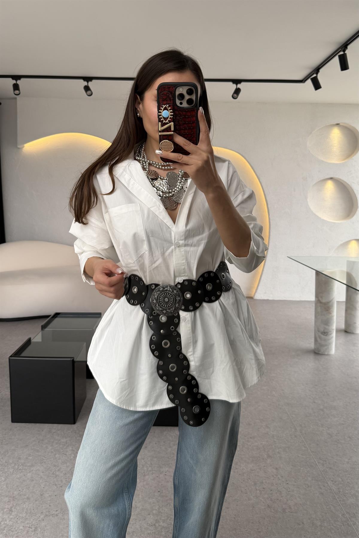 Ventus Beyaz Kolu Çift Düğmeli MD Poplin Gömlek 