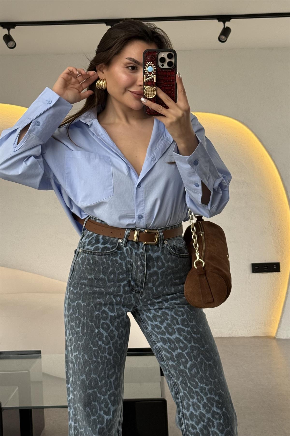 Ventus Mavi Kolu Çift Düğmeli MD Poplin Gömlek 