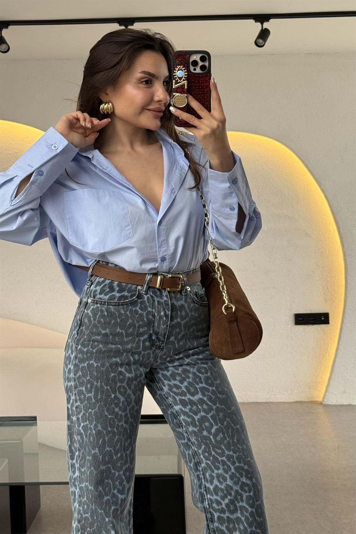 Ventus Mavi Kolu Çift Düğmeli MD Poplin Gömlek 