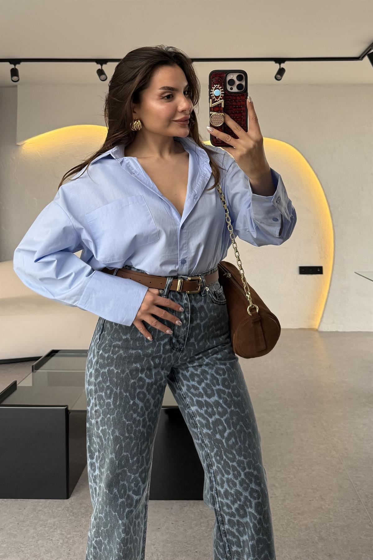 Ventus Mavi Kolu Çift Düğmeli MD Poplin Gömlek 