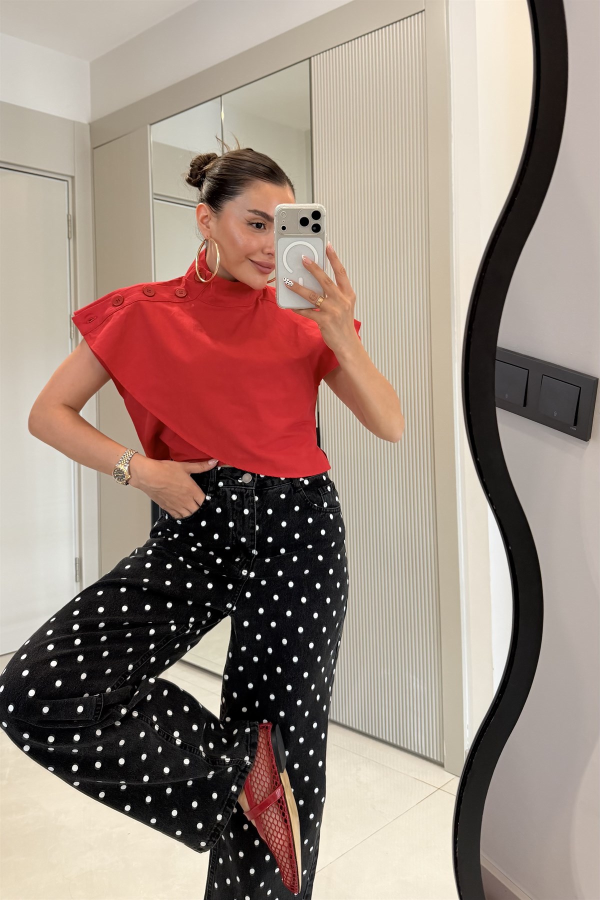 Verona Kırmızı Dik Yaka Poplin Gömlek