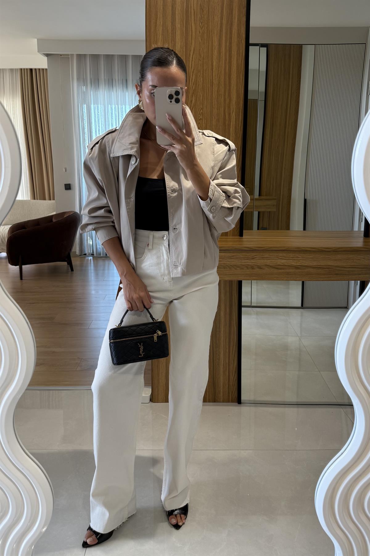 Veronica Beyaz Yüksek Bel Palazzo Jean