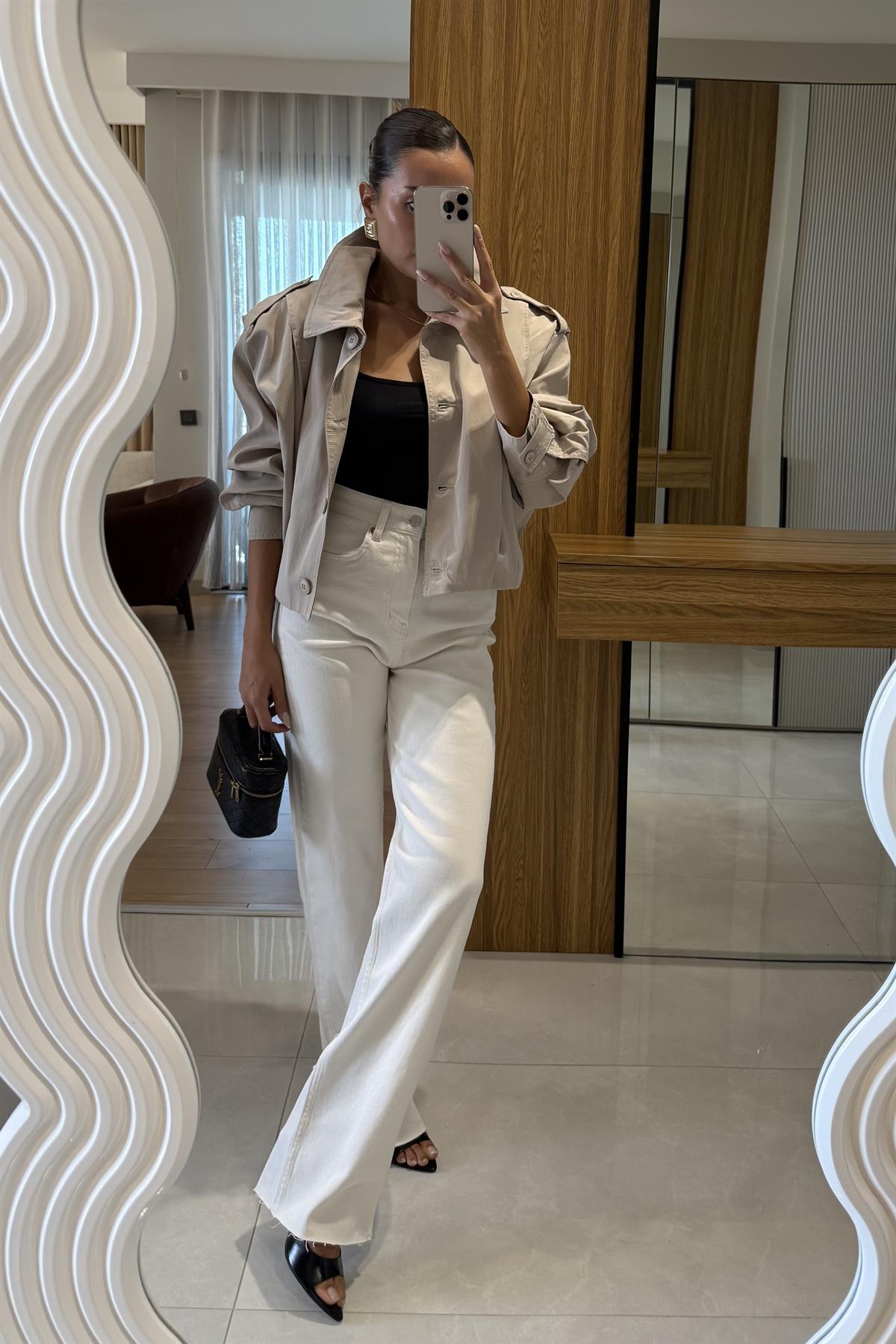 Veronica Beyaz Yüksek Bel Palazzo Jean