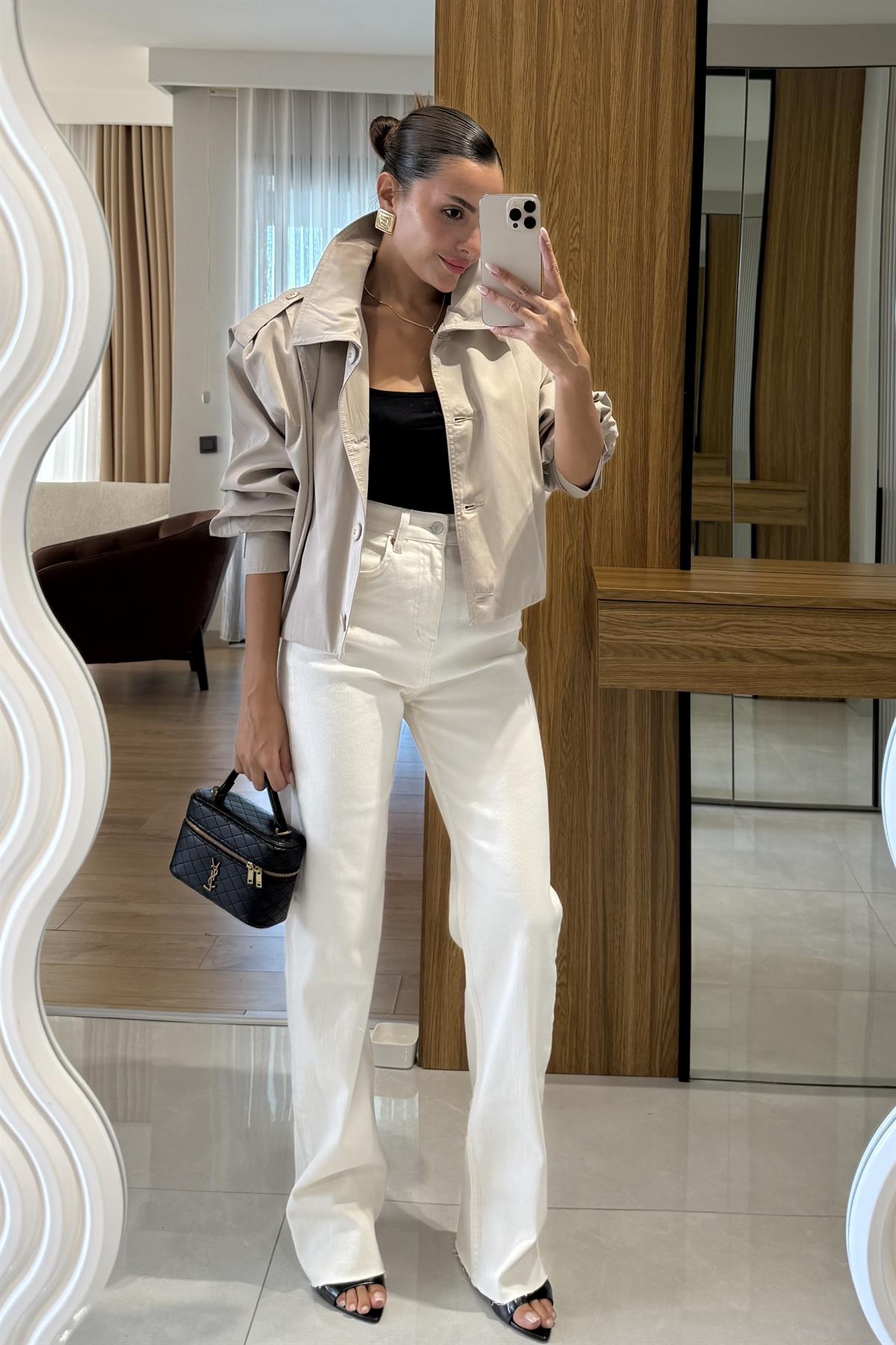 Veronica Beyaz Yüksek Bel Palazzo Jean