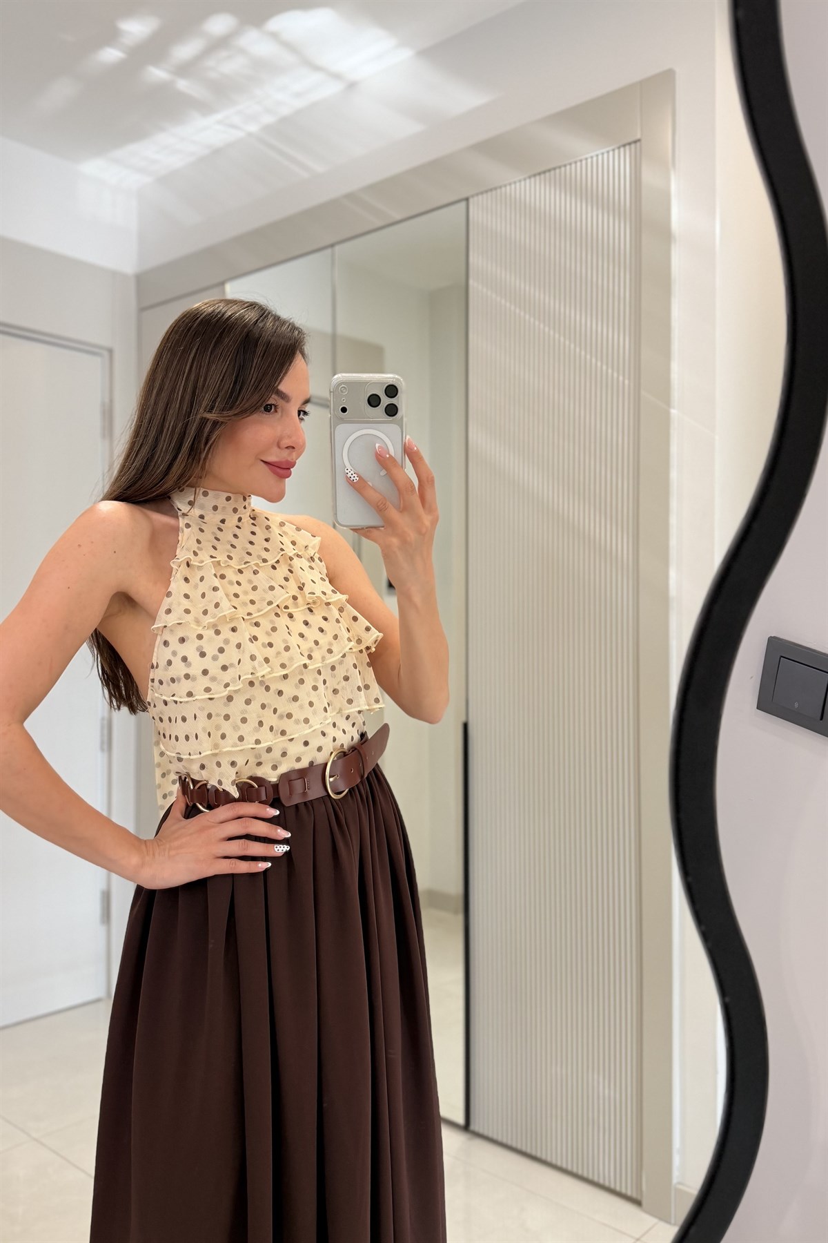 Veronika Sarı Puantiyeli Fırfırlı Bluz