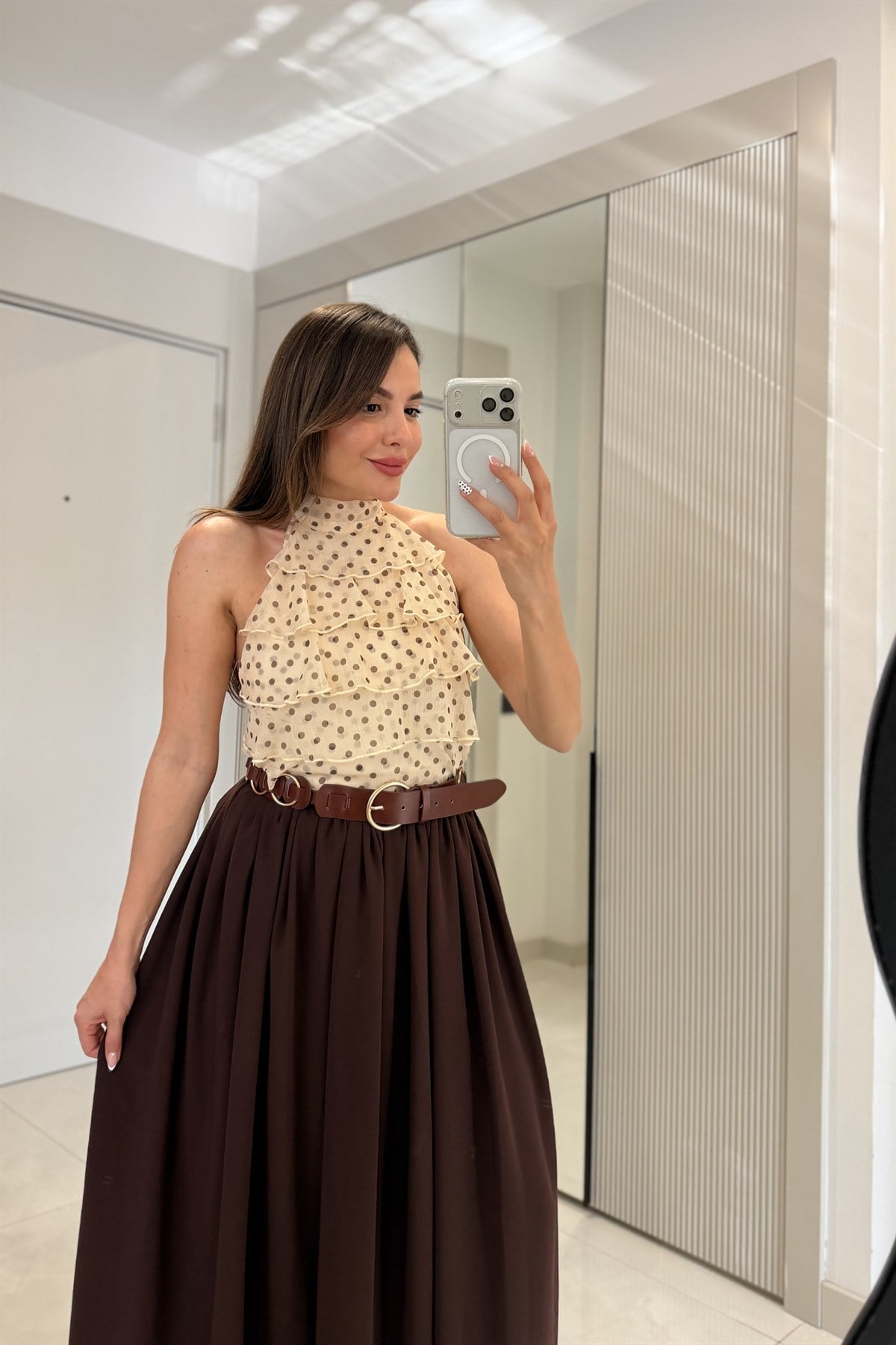 Veronika Sarı Puantiyeli Fırfırlı Bluz