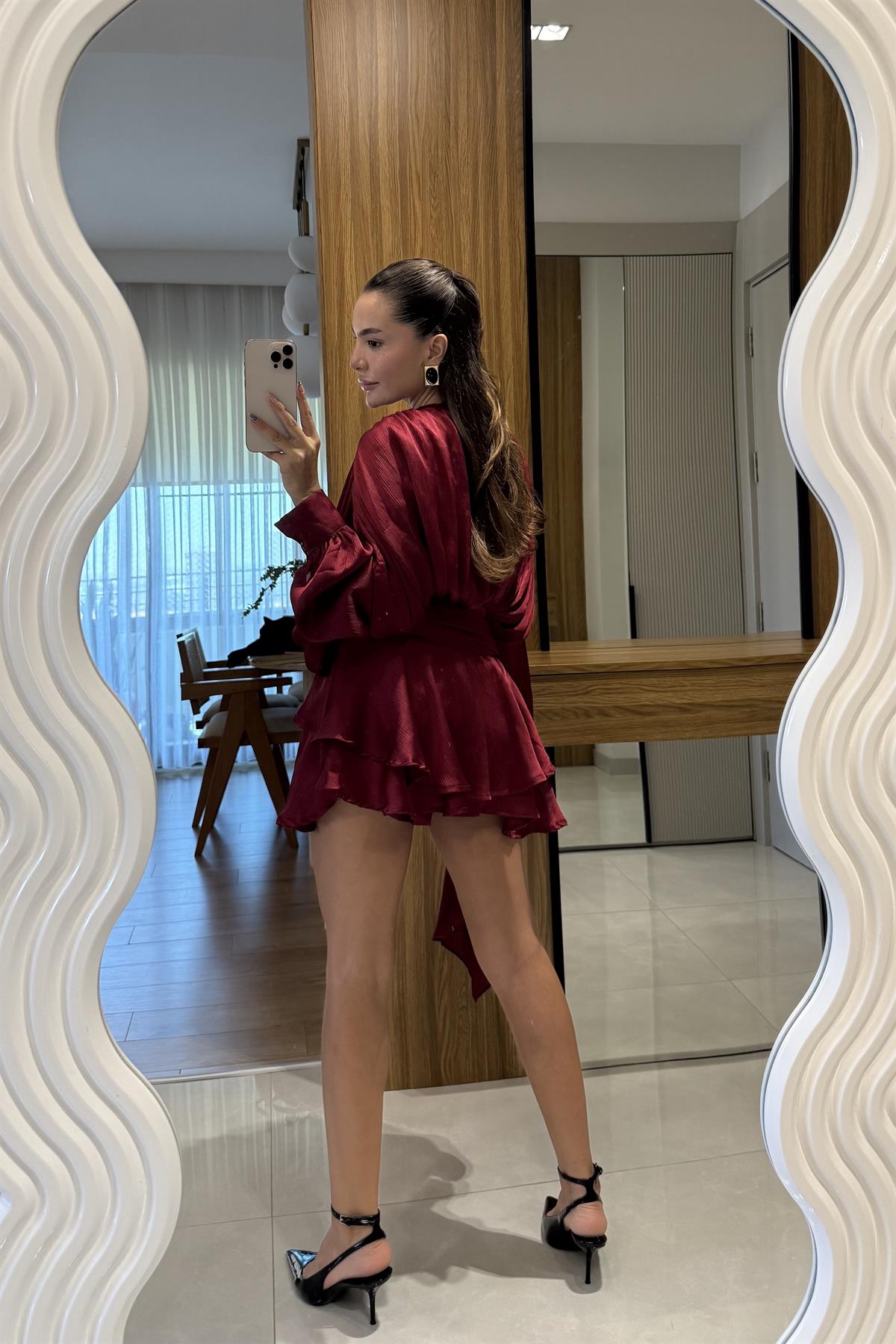 Vestida Bordo İçi Şortlu Tasarım Elbise