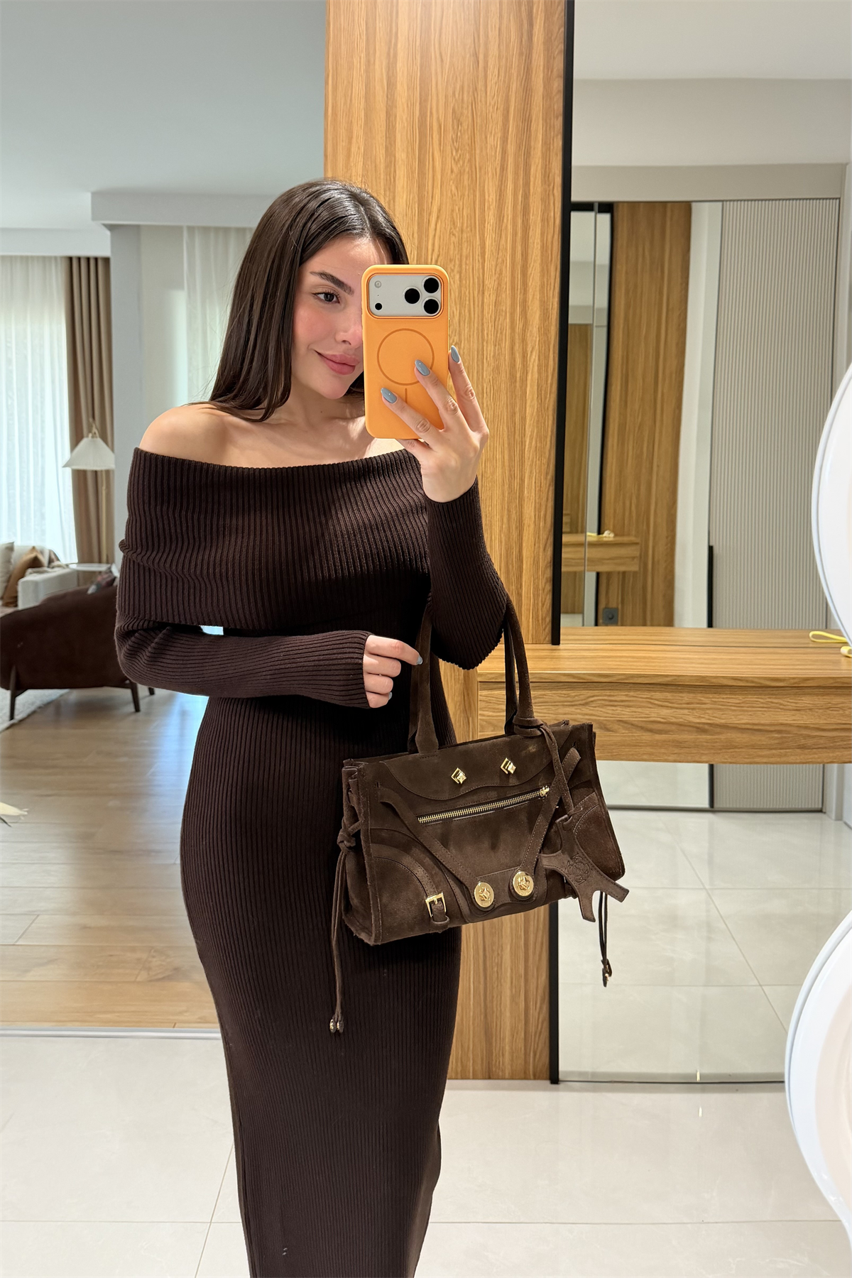 Vestido Kahve Madonna Triko Elbise