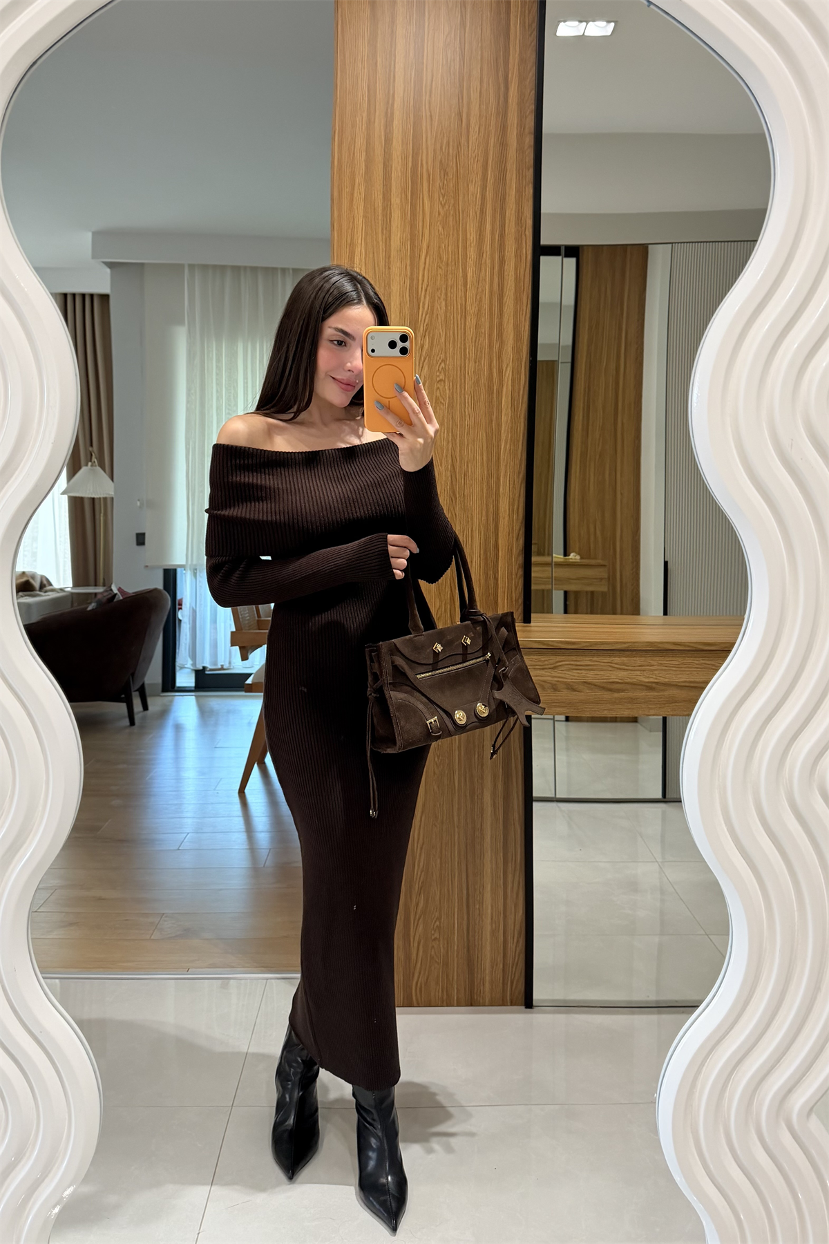 Vestido Kahve Madonna Triko Elbise