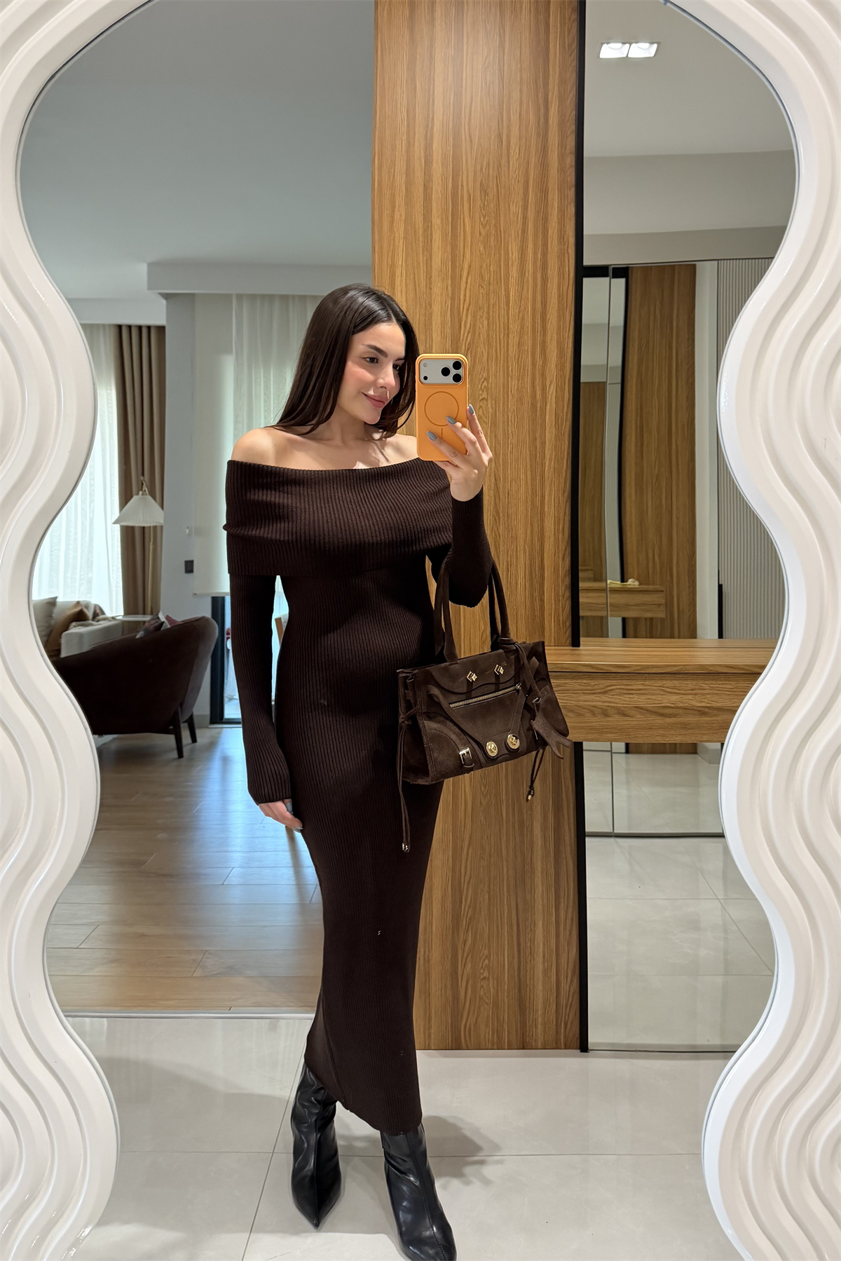 Vestido Kahve Madonna Triko Elbise