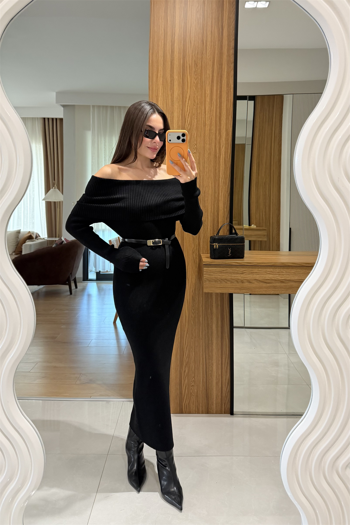 Vestido Siyah Madonna Triko Elbise