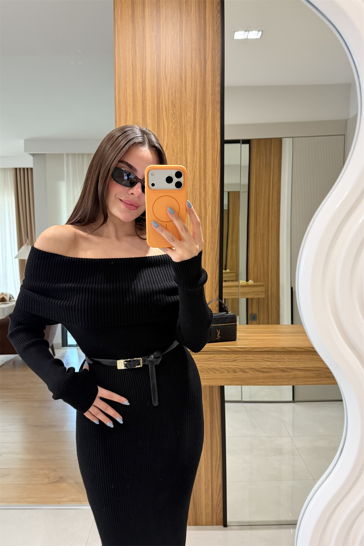 Vestido Siyah Madonna Triko Elbise