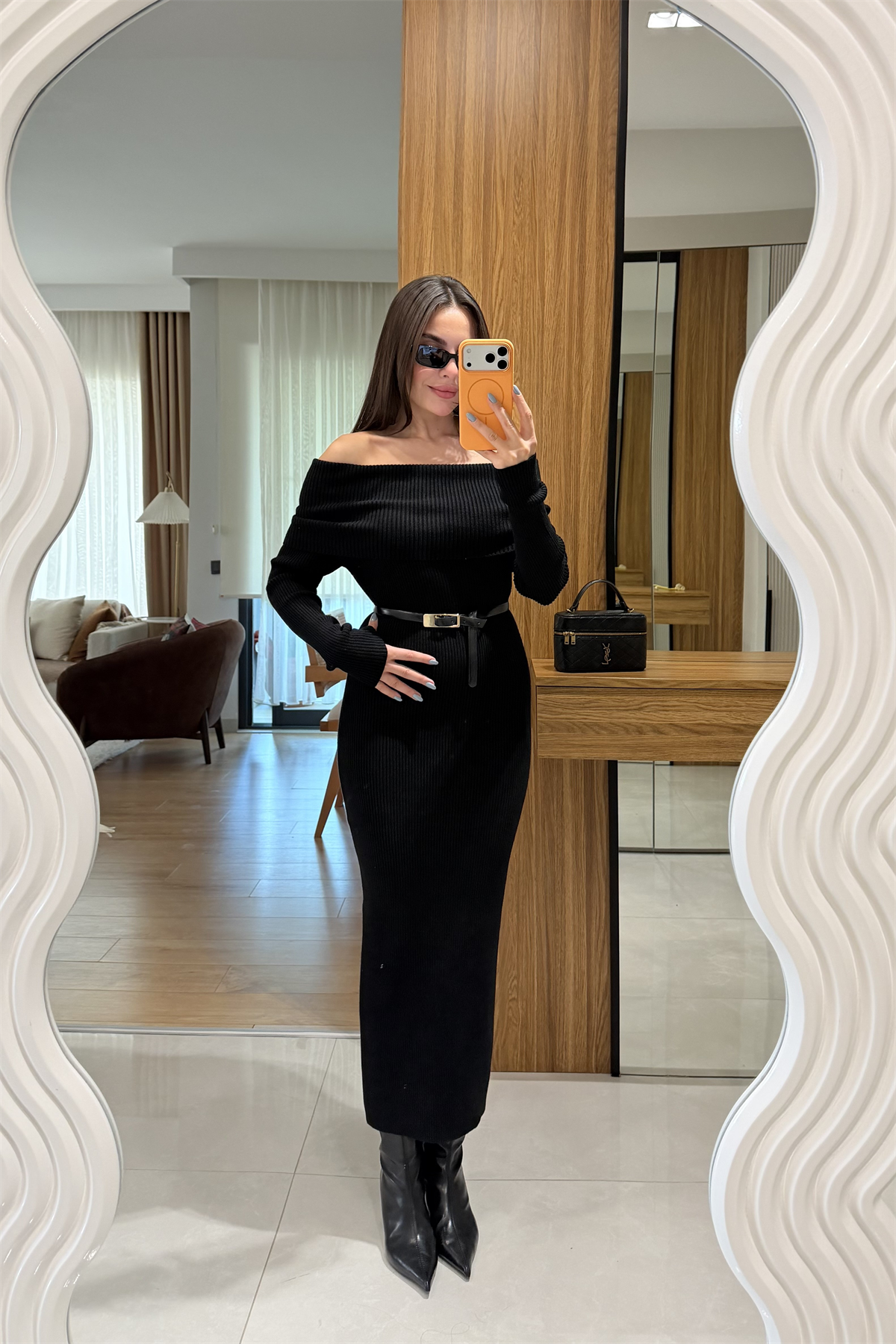 Vestido Siyah Madonna Triko Elbise