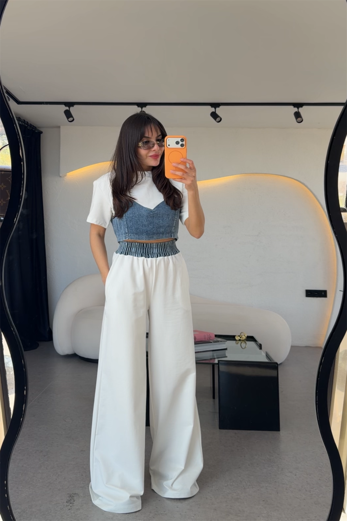 Vestiny Beyaz Denim Detaylı Takım