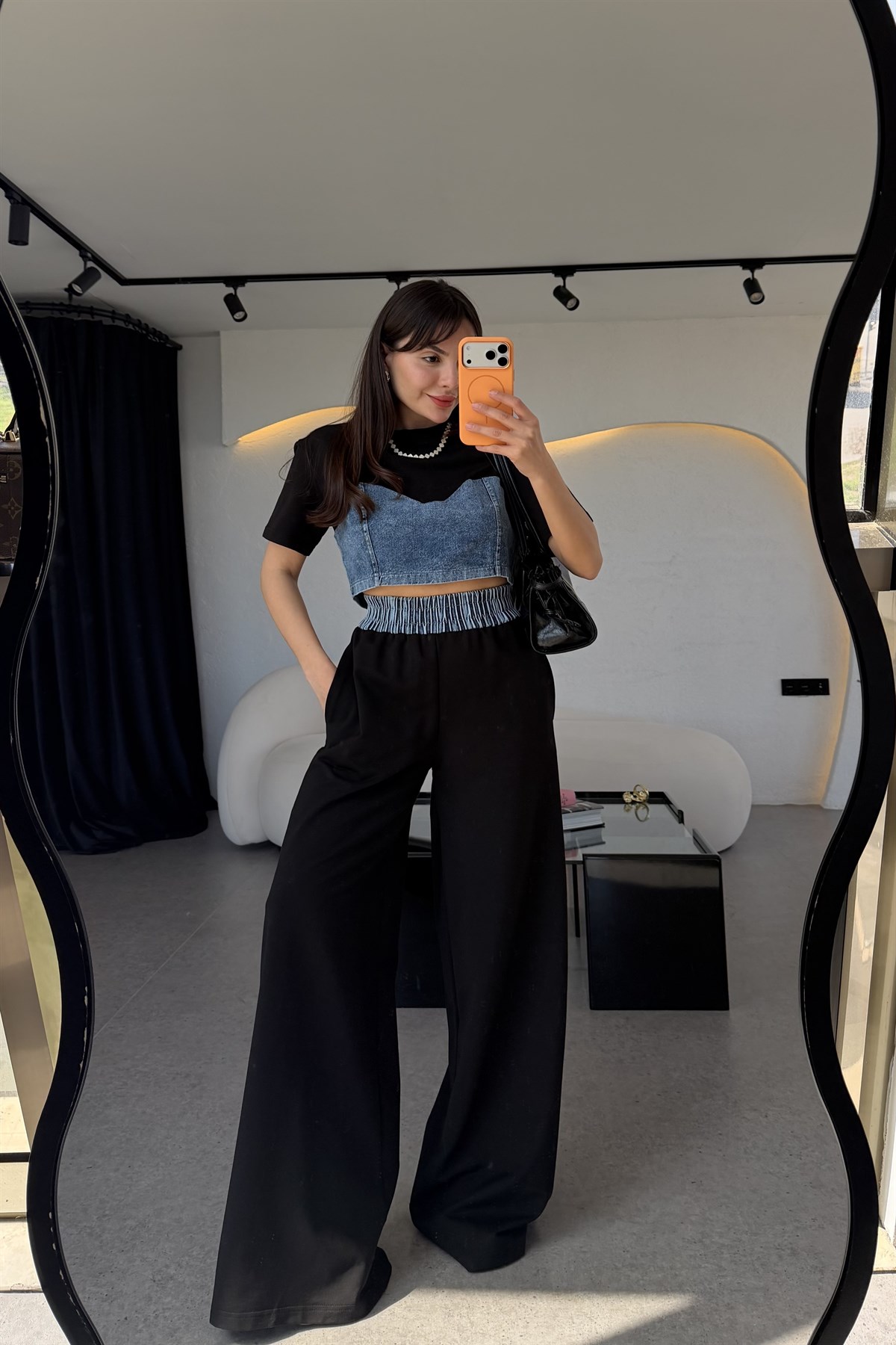 Vestiny Siyah Denim Detaylı Takım