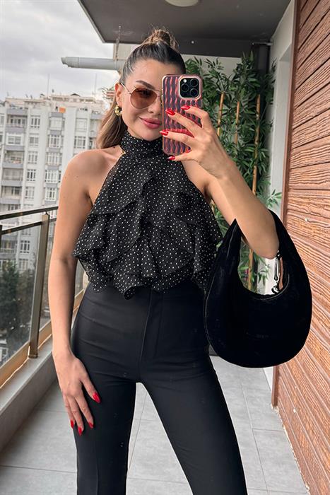 Viasi Halter Yaka Puantiyeli Bluz