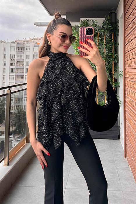 Viasi Halter Yaka Puantiyeli Bluz