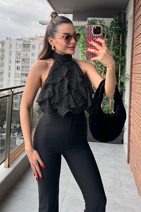 Viasi Halter Yaka Puantiyeli Bluz