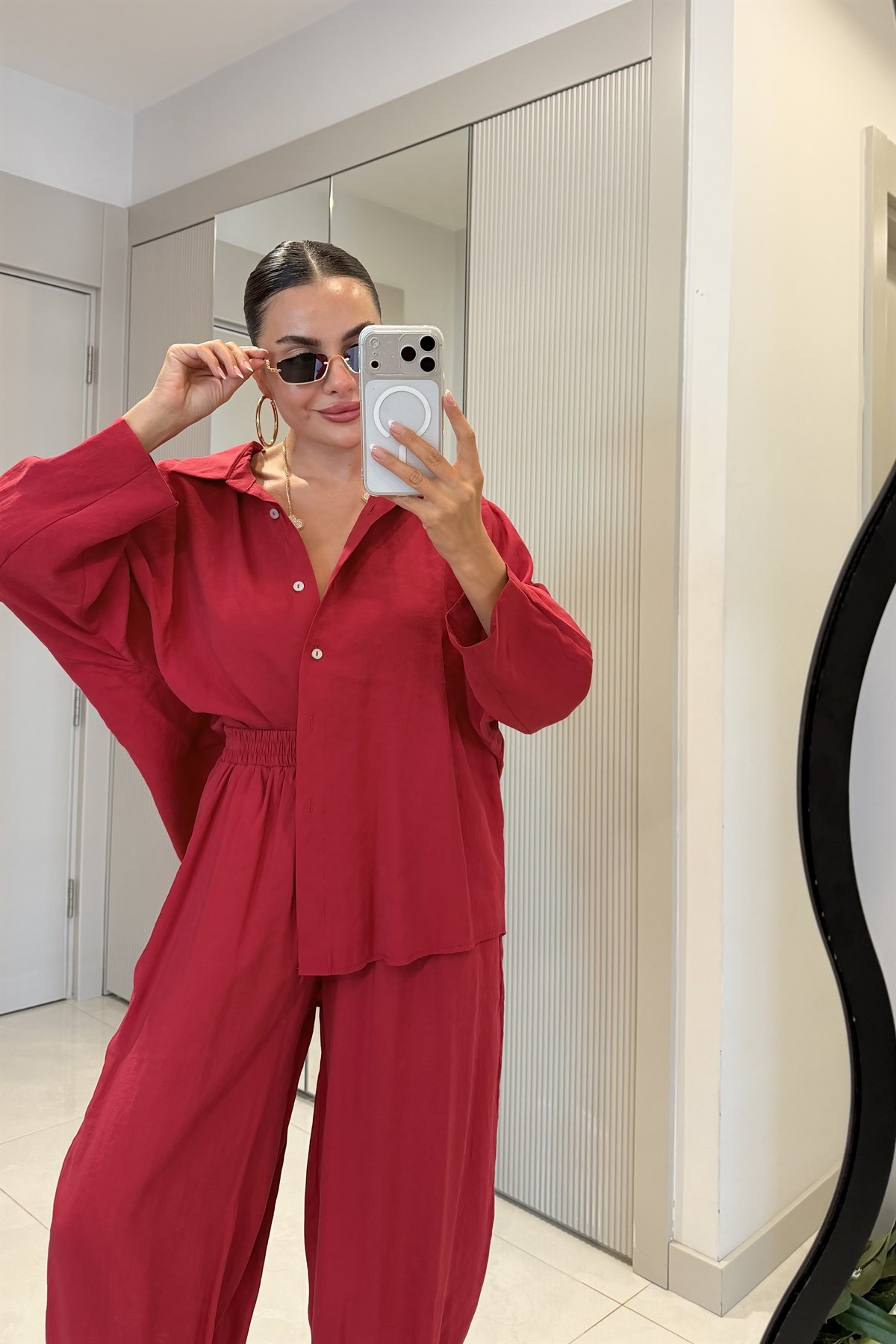 Vice Kırmızı Tensel Gömlek Pantolon Takım