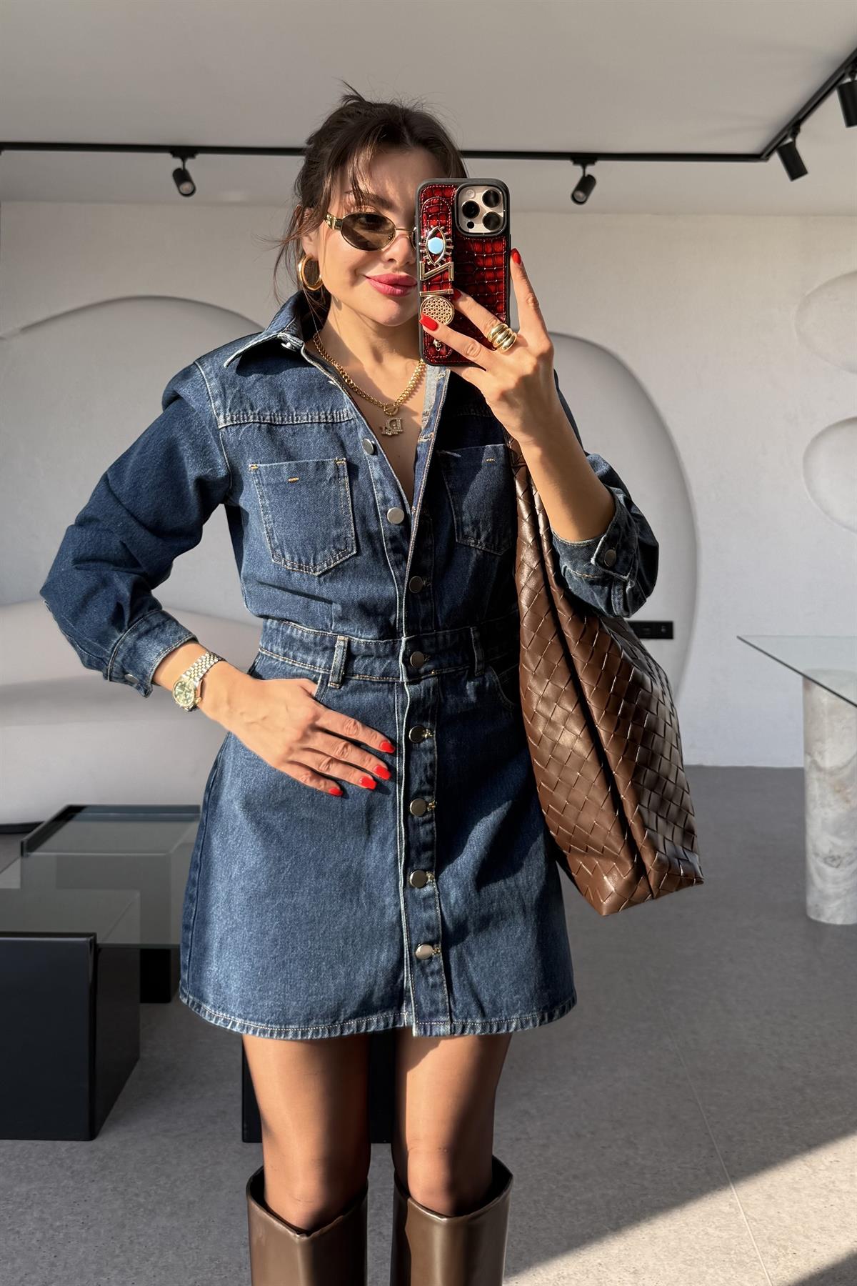 Victoria Darkblue Mini Jean Elbise