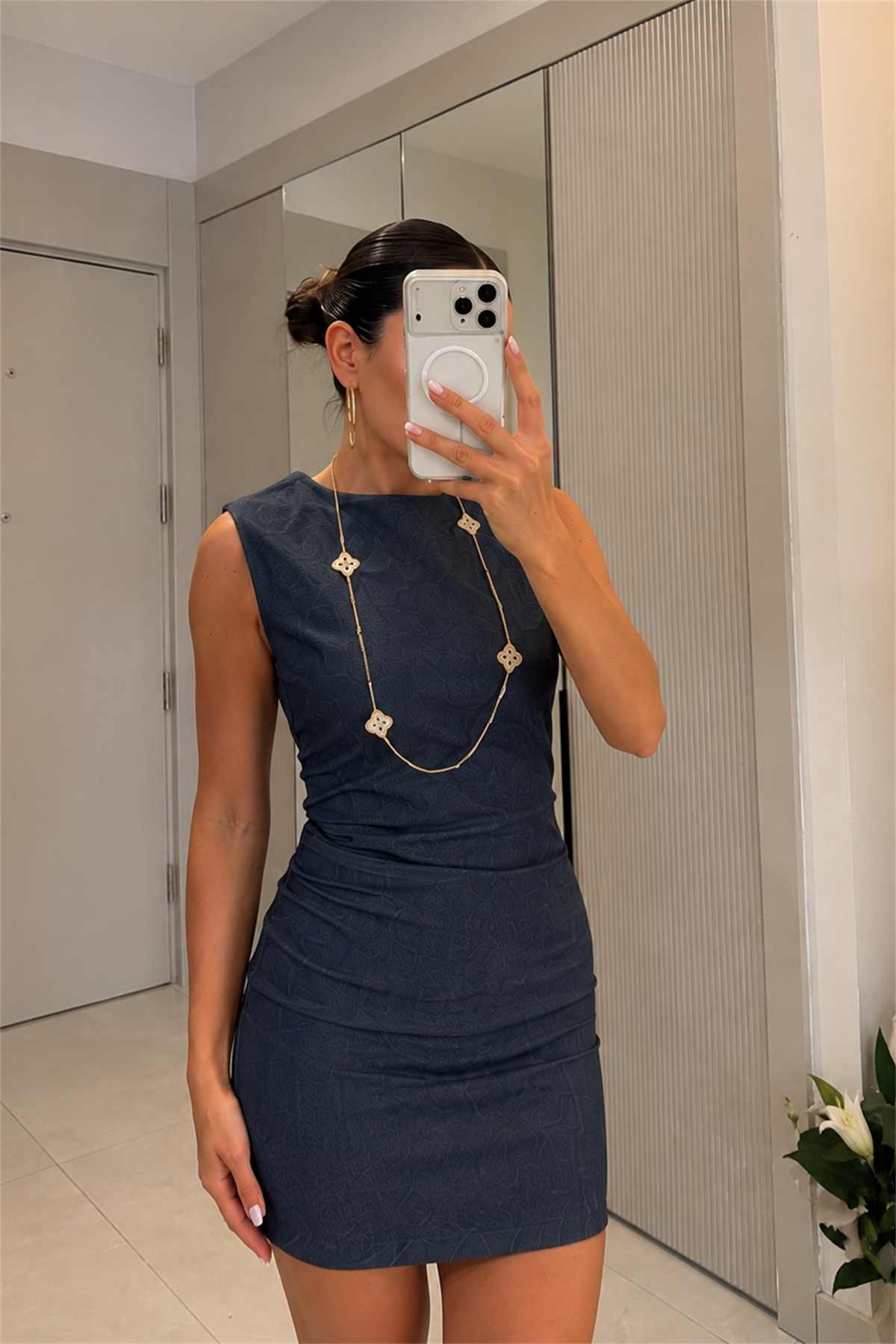 Viella Lacivert Denim Kolsuz Kısa Elbise