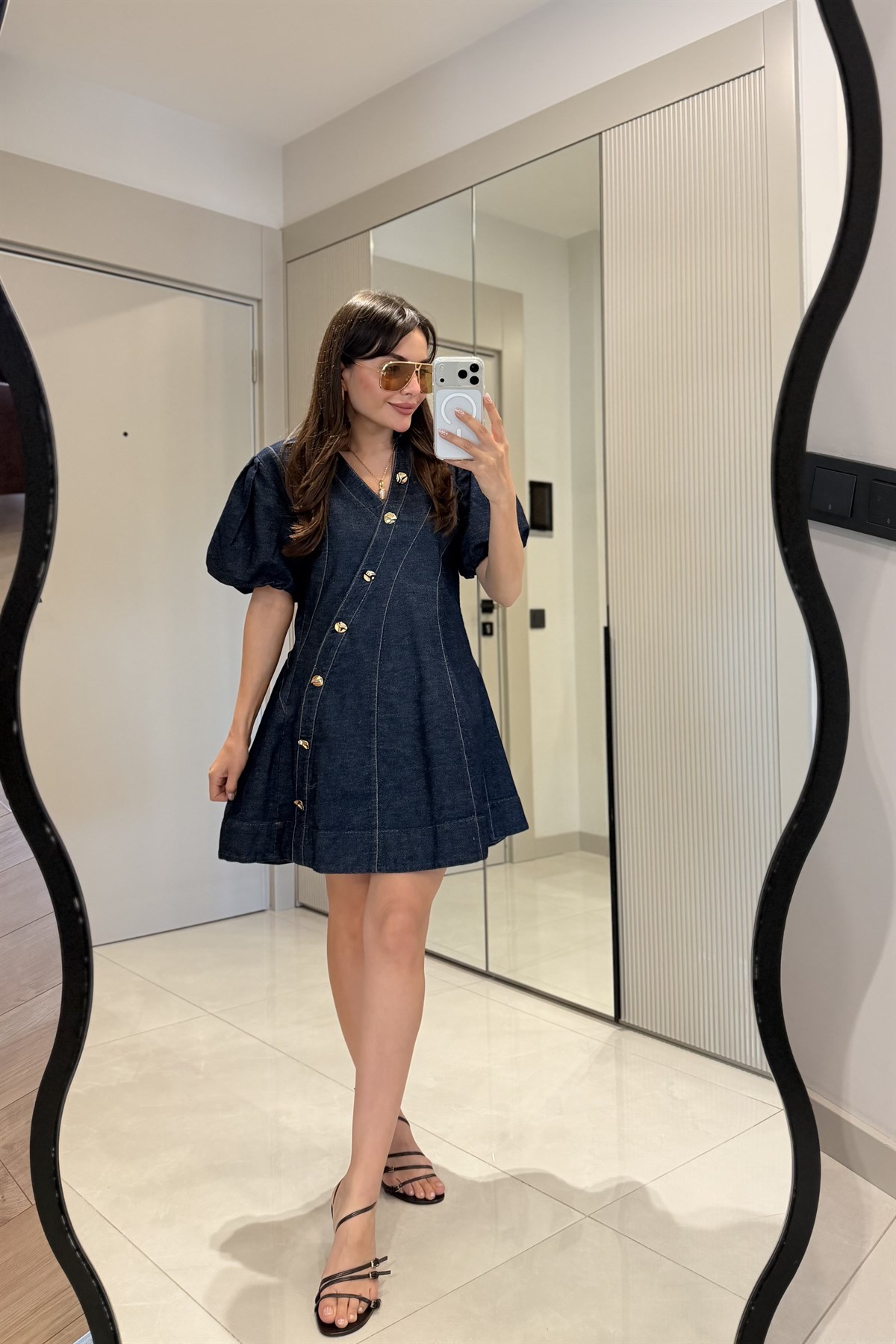 Vienna Denim Balon Kol Elbise