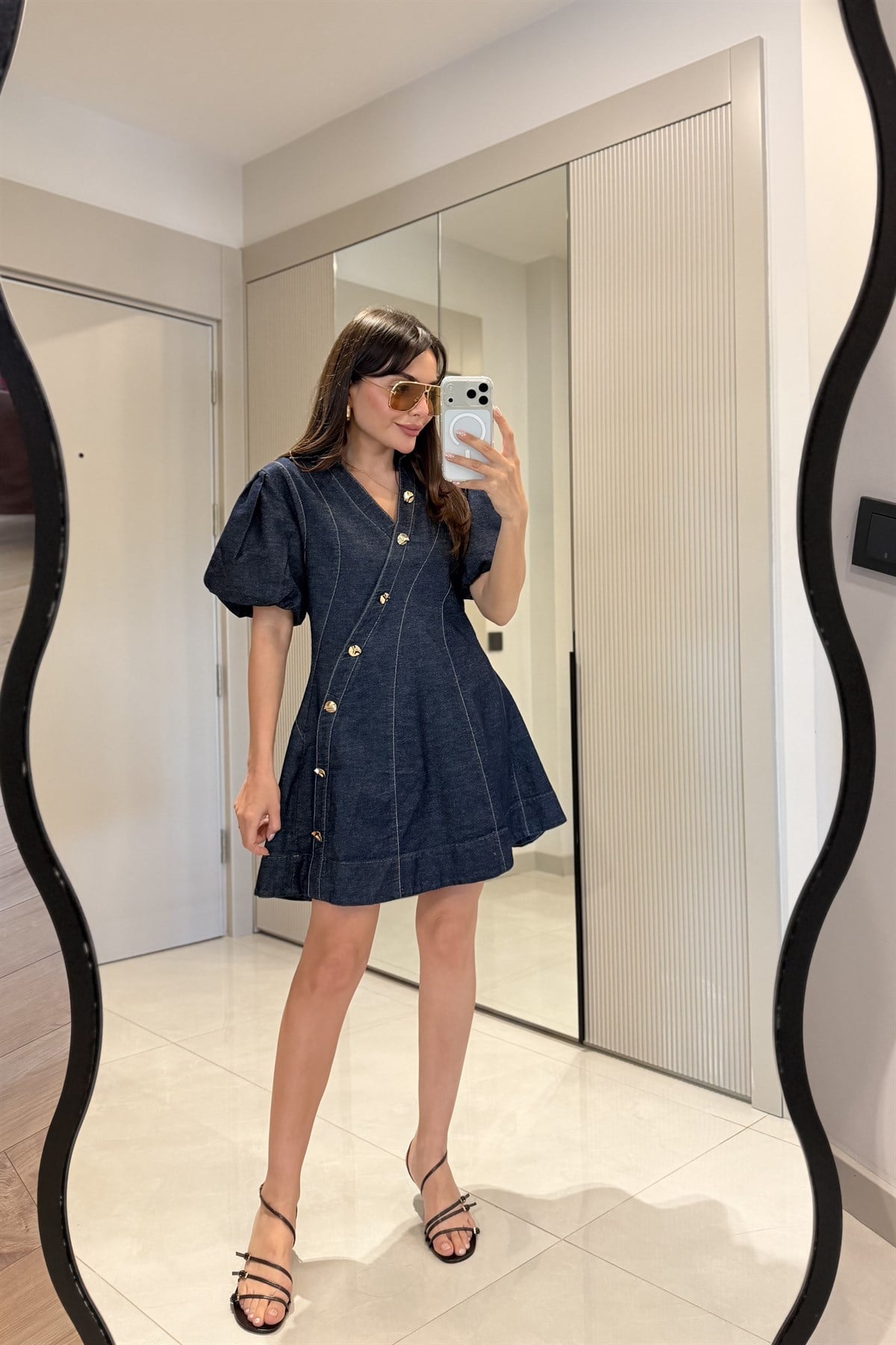 Vienna Denim Balon Kol Elbise
