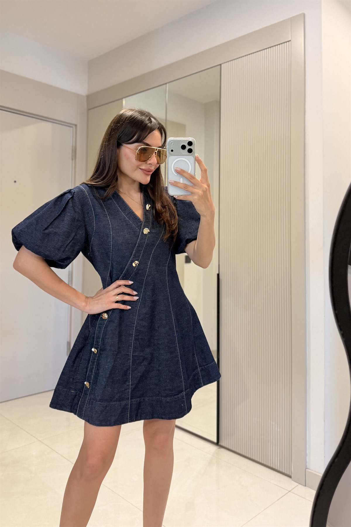 Vienna Denim Balon Kol Elbise