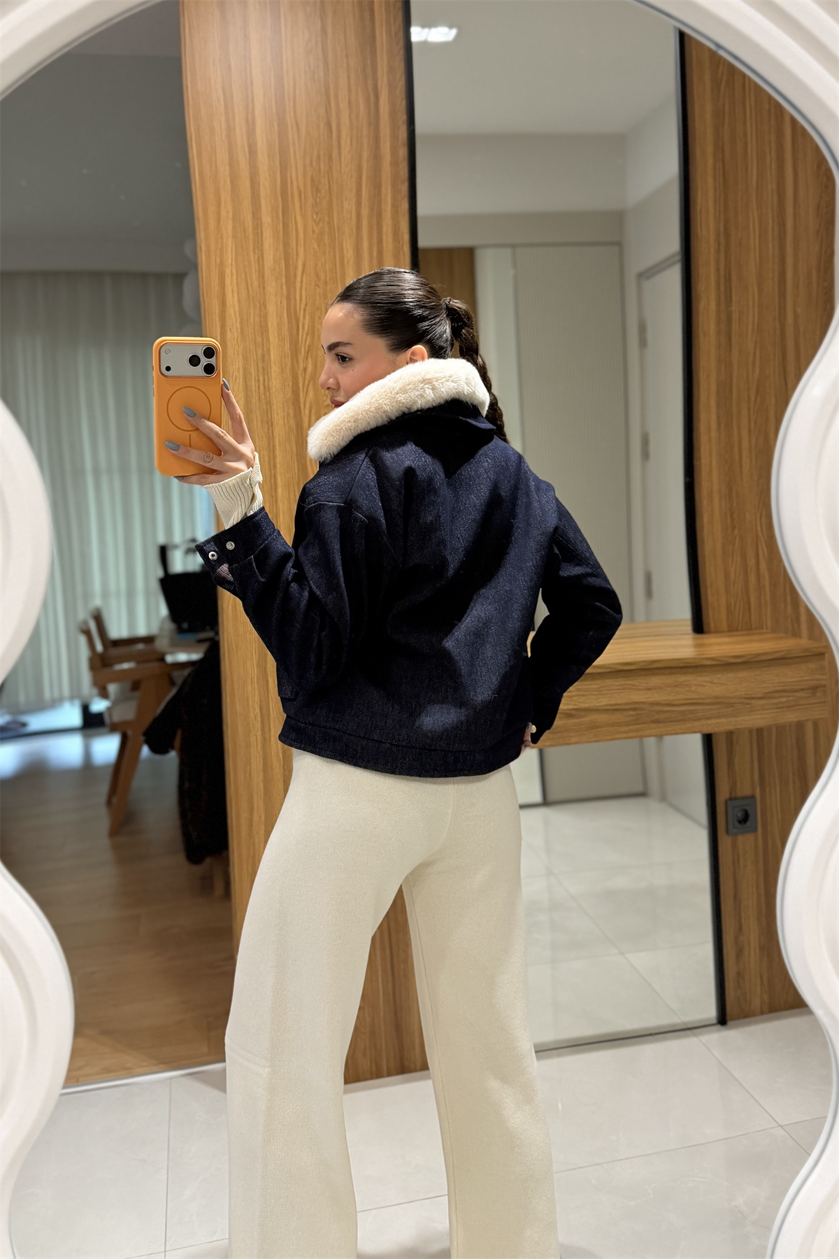 Vierce Denim Yakası Peluş Ceket