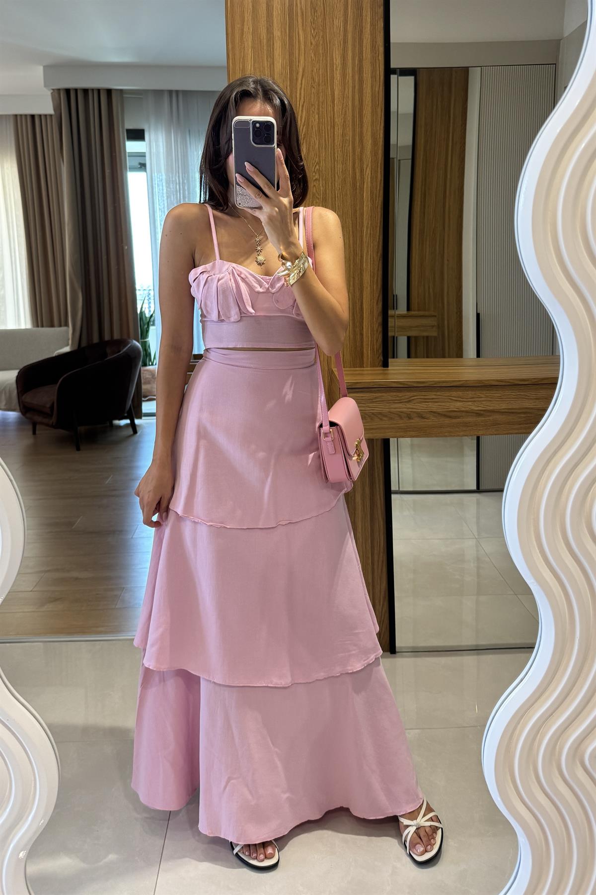 Vietnam Kat Etekli Pembe İkili Takım