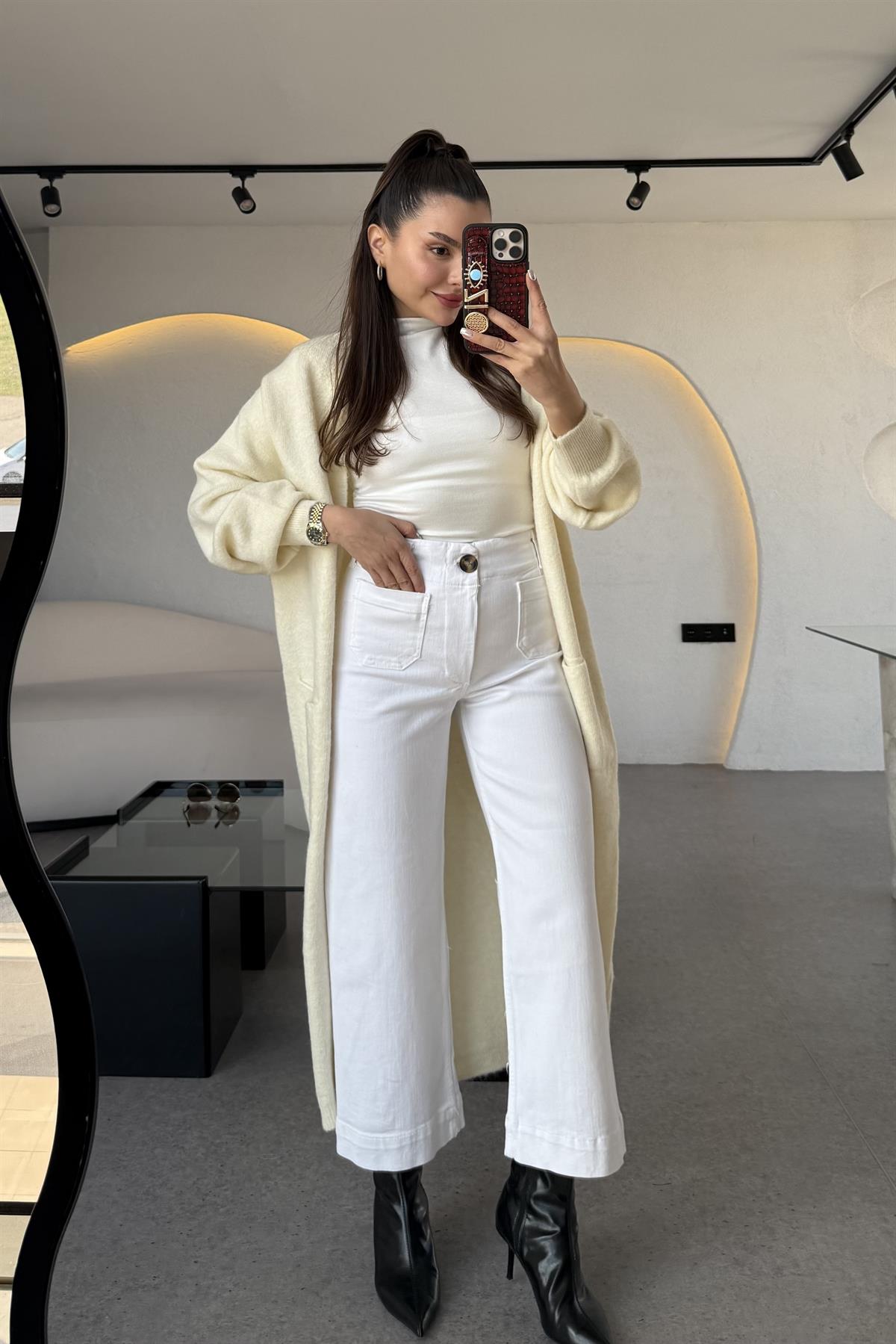 Vince Beyaz Likralı Jean 